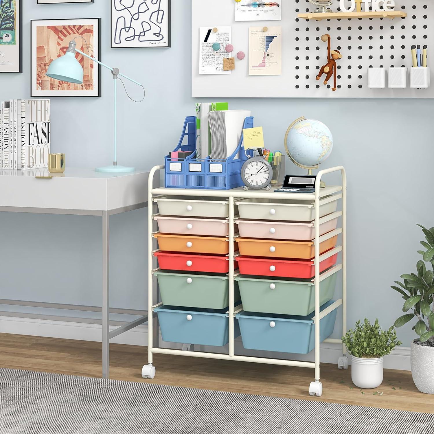 image:imageGiantex 6 Storage Drawer Cart Rolling Organizer Cart for Tools Scrapbook Paper Home Office School Multipurpose Mobile Utility Cart Black GradientMacaron