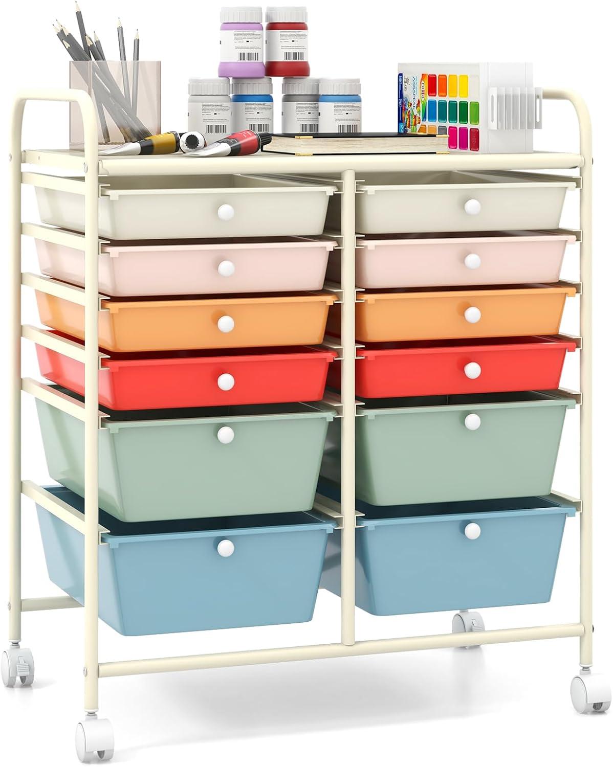 image:imageGiantex 6 Storage Drawer Cart Rolling Organizer Cart for Tools Scrapbook Paper Home Office School Multipurpose Mobile Utility Cart Black GradientMacaron