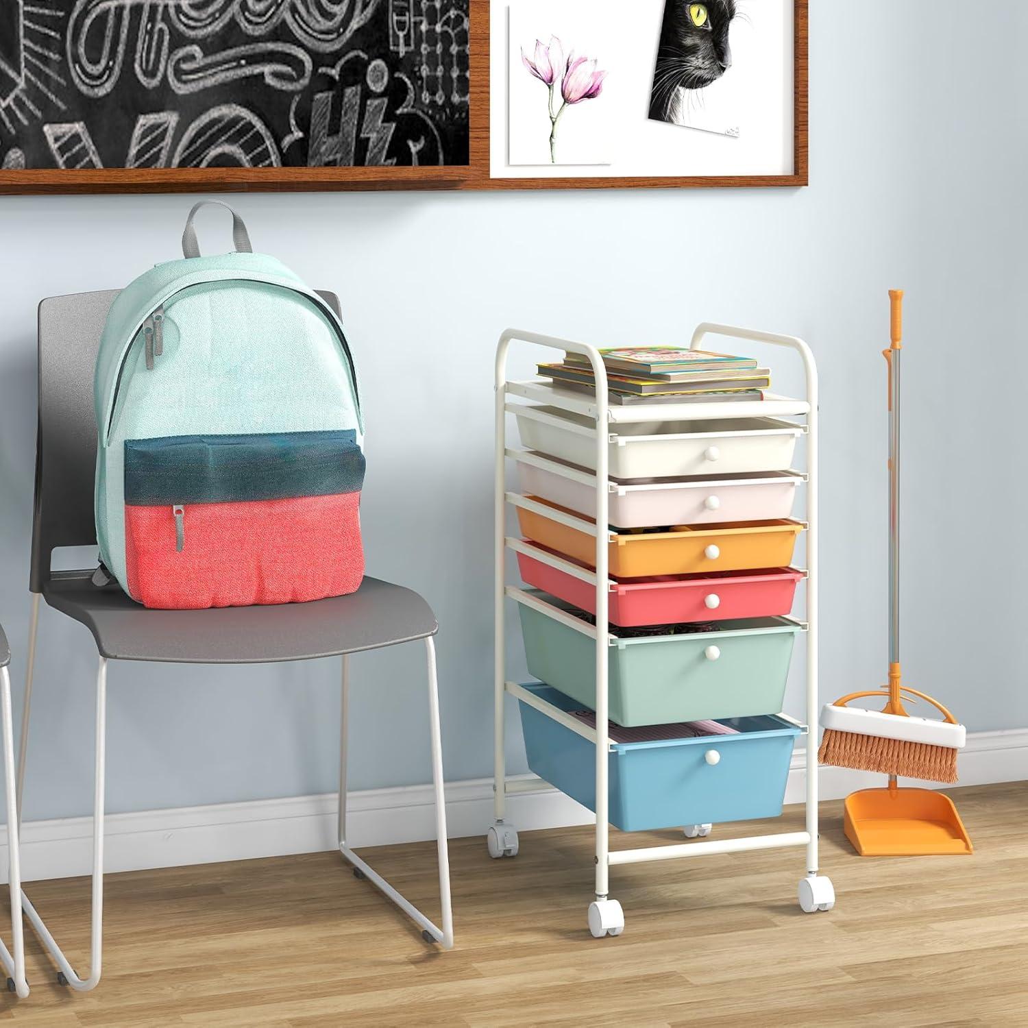 image:imageGiantex 6 Storage Drawer Cart Rolling Organizer Cart for Tools Scrapbook Paper Home Office School Multipurpose Mobile Utility Cart Black GradientMacaron