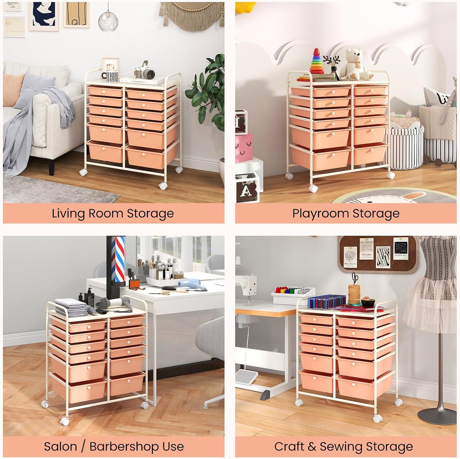 image:imageGiantex 6 Storage Drawer Cart Rolling Organizer Cart for Tools Scrapbook Paper Home Office School Multipurpose Mobile Utility Cart Black GradientPeach Fuzz