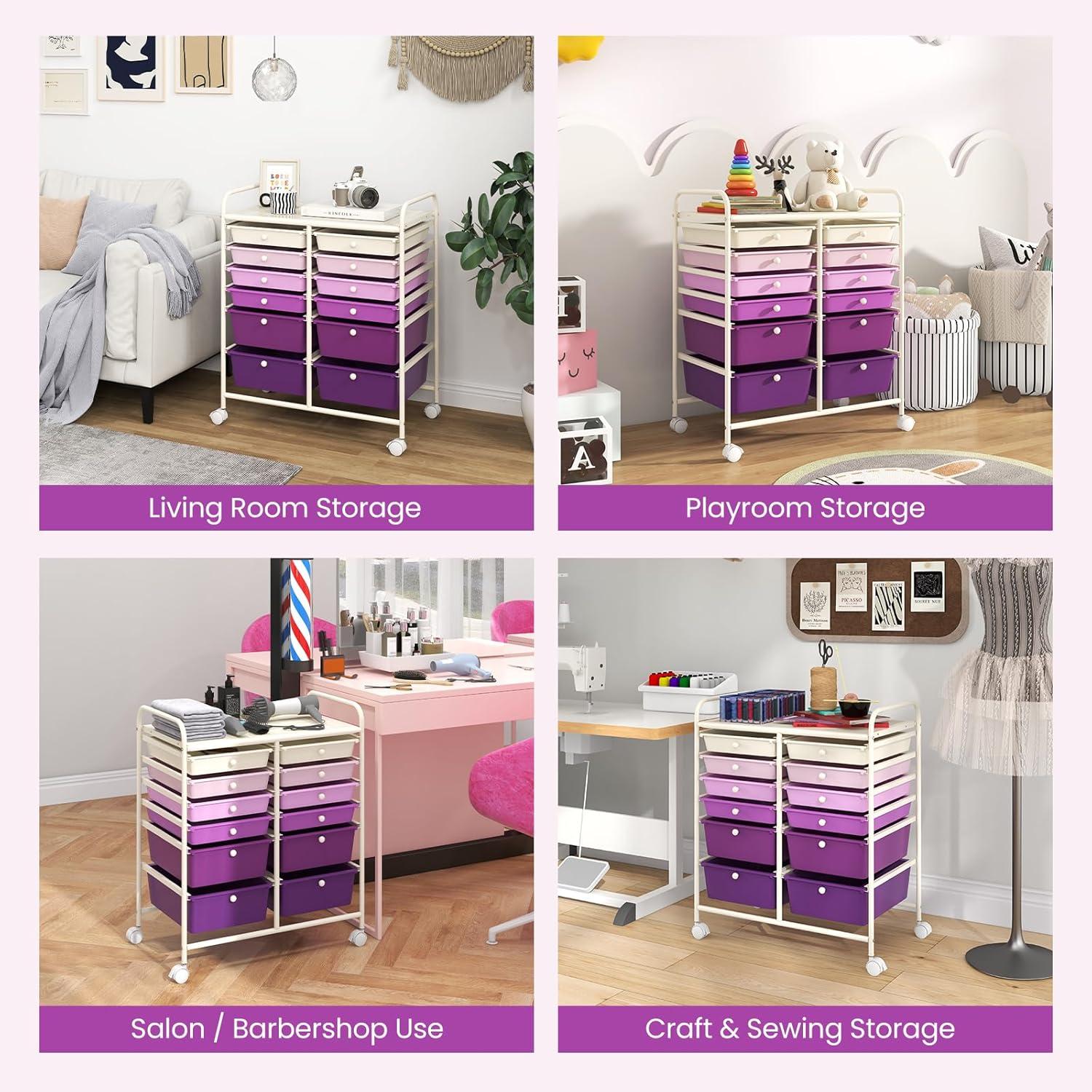 image:imageGiantex 6 Storage Drawer Cart Rolling Organizer Cart for Tools Scrapbook Paper Home Office School Multipurpose Mobile Utility Cart Black GradientPurple Gradient