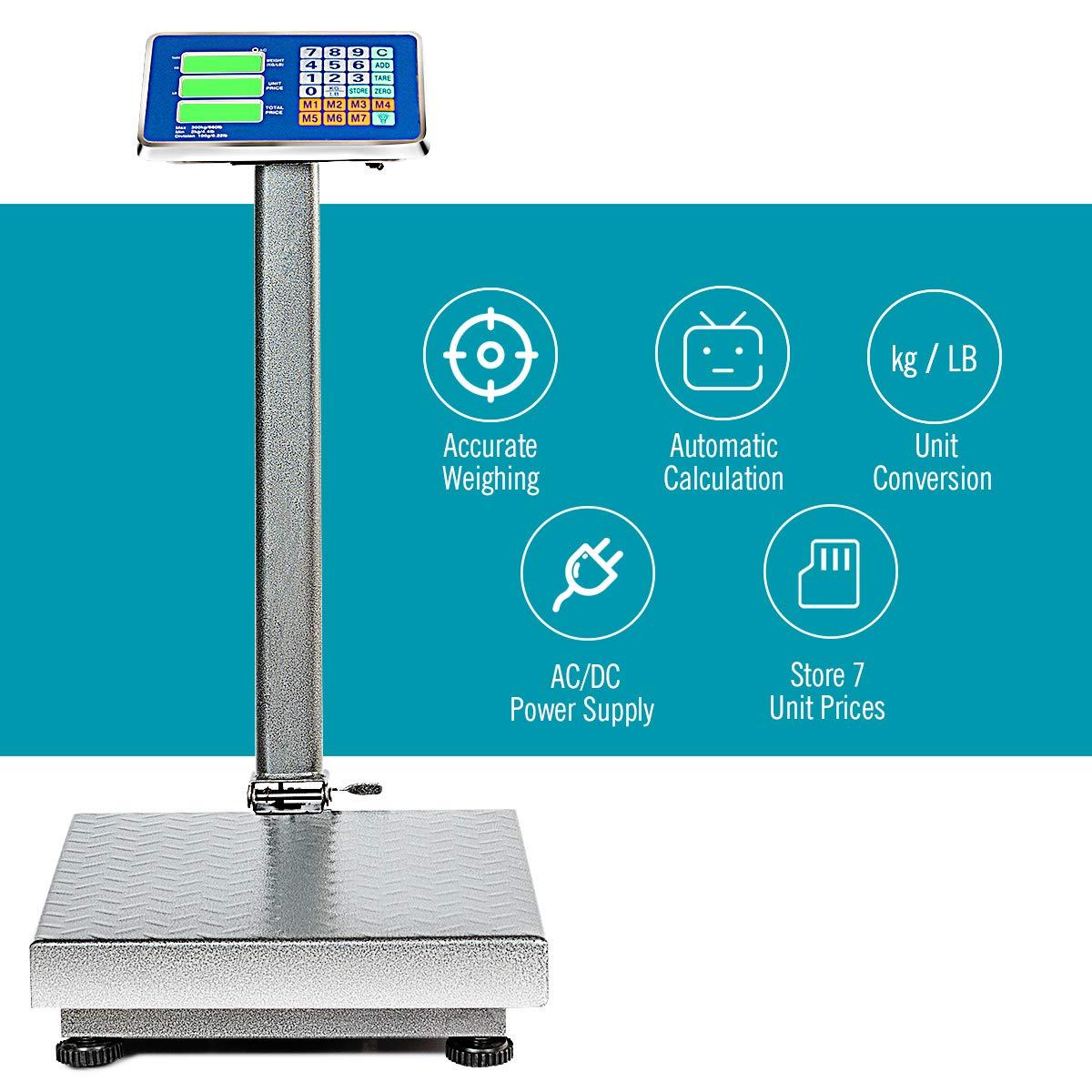 image:imageGiantex 660lbs Weight Computing Digital Scale Floor Platform Scale for Weighing Luggage Package Shipping Mailing Postal Scale with Accurate LBKG Price Calculator HighDefinition Display SilverSilver