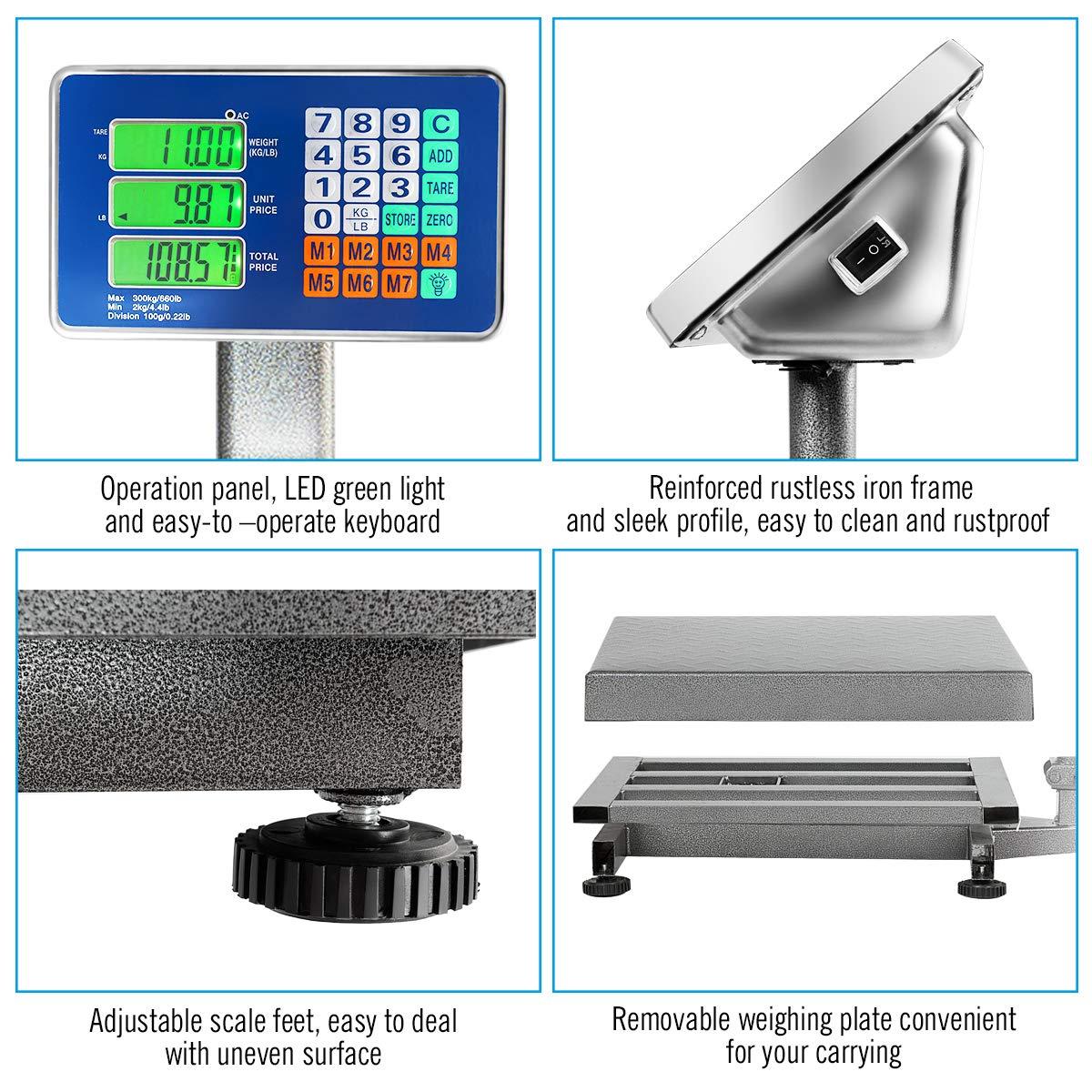image:imageGiantex 660lbs Weight Computing Digital Scale Floor Platform Scale for Weighing Luggage Package Shipping Mailing Postal Scale with Accurate LBKG Price Calculator HighDefinition Display SilverSilver