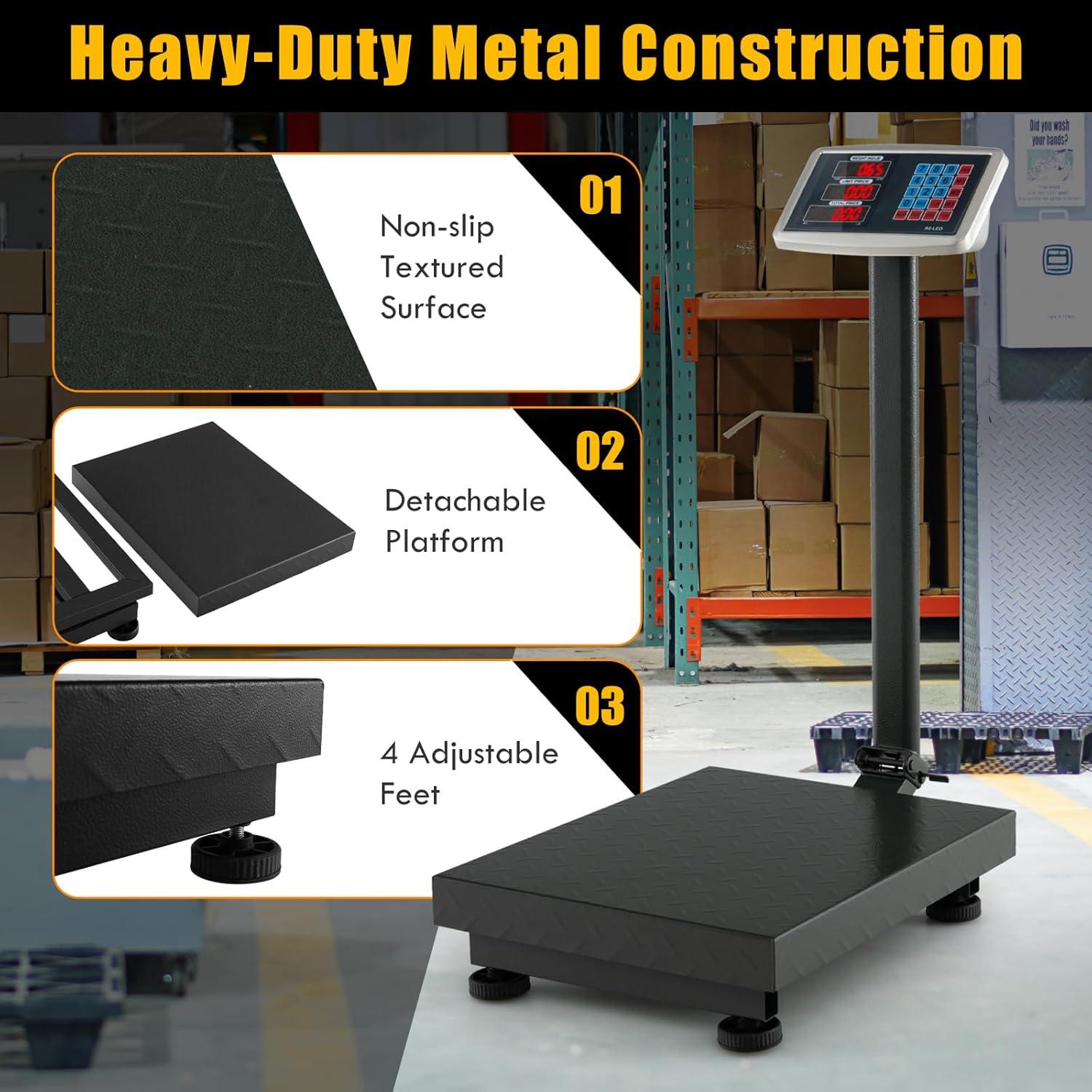 image:imageGiantex 660lbs Weight Computing Digital Scale Floor Platform Scale for Weighing Luggage Package Shipping Mailing Postal Scale with Accurate LBKG Price Calculator HighDefinition Display SilverBlack