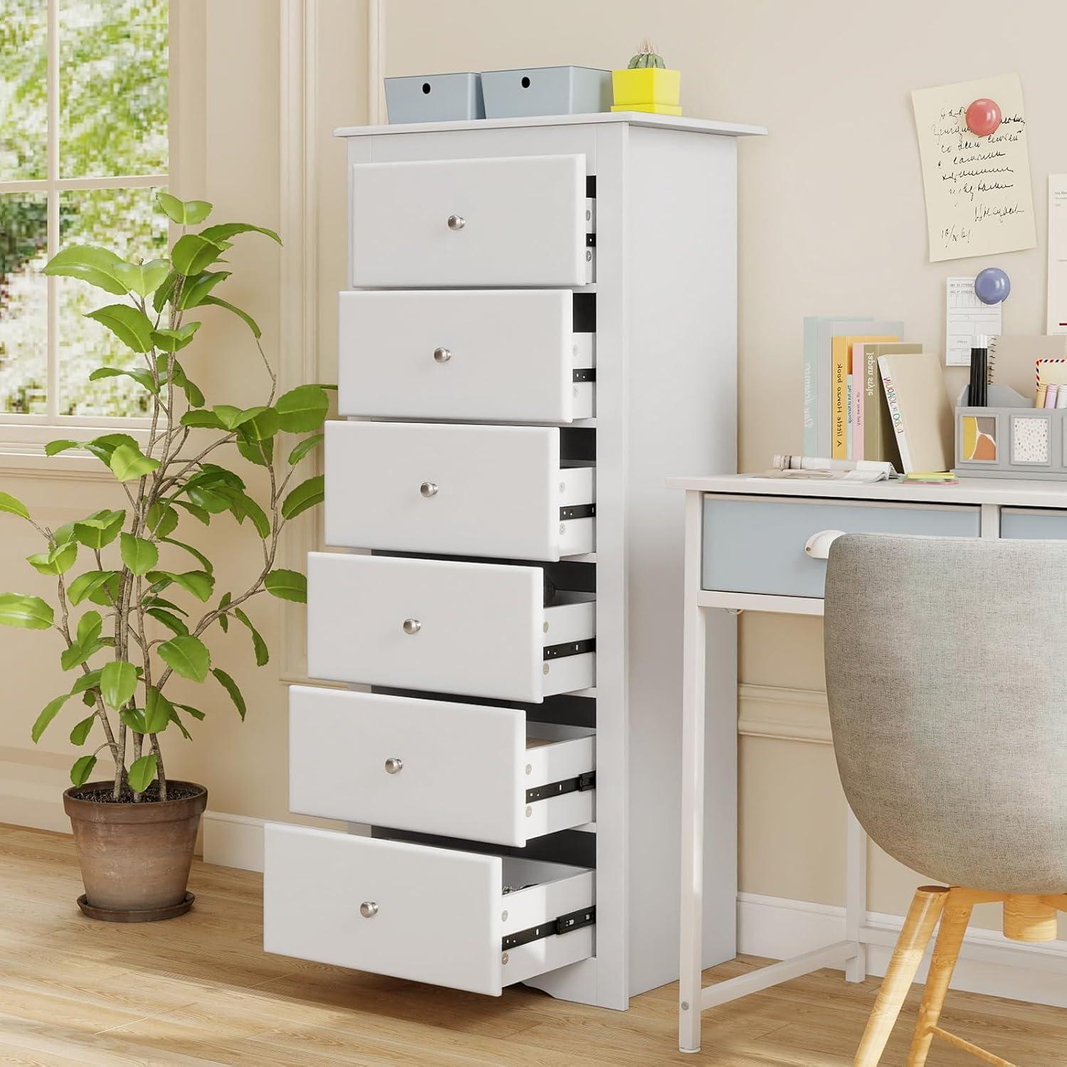 image:imageGiantex 6Drawer Dresser for Bedroom Wooden Chest of Drawers wMetal Handles amp Large Capacity 16 D x 235 W x 535 H Clothes Organizer Modern Tall Dresser for Bedroom Entryway Living RoomWhite