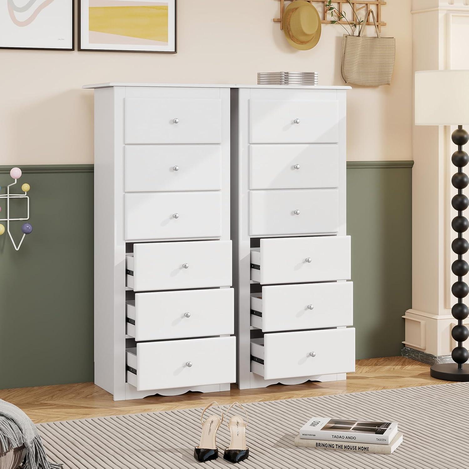 image:imageGiantex 6Drawer Dresser for Bedroom Wooden Chest of Drawers wMetal Handles amp Large Capacity 16 D x 235 W x 535 H Clothes Organizer Modern Tall Dresser for Bedroom Entryway Living RoomWhite