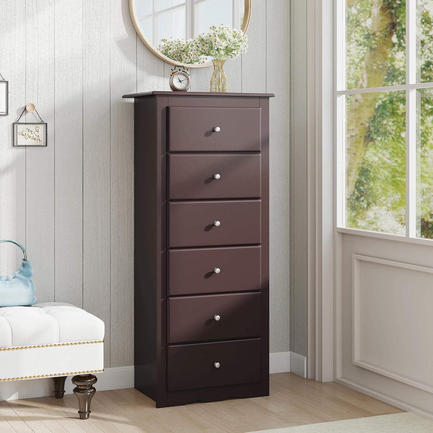 image:imageGiantex 6Drawer Dresser for Bedroom Wooden Chest of Drawers wMetal Handles amp Large Capacity 16 D x 235 W x 535 H Clothes Organizer Modern Tall Dresser for Bedroom Entryway Living RoomBrown