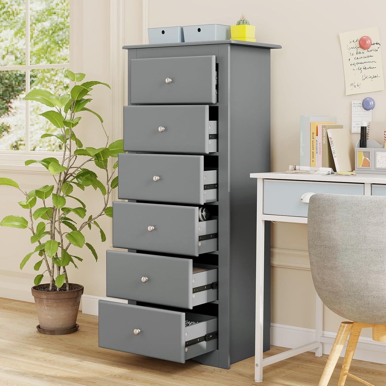 image:imageGiantex 6Drawer Dresser for Bedroom Wooden Chest of Drawers wMetal Handles amp Large Capacity 16 D x 235 W x 535 H Clothes Organizer Modern Tall Dresser for Bedroom Entryway Living RoomGrey