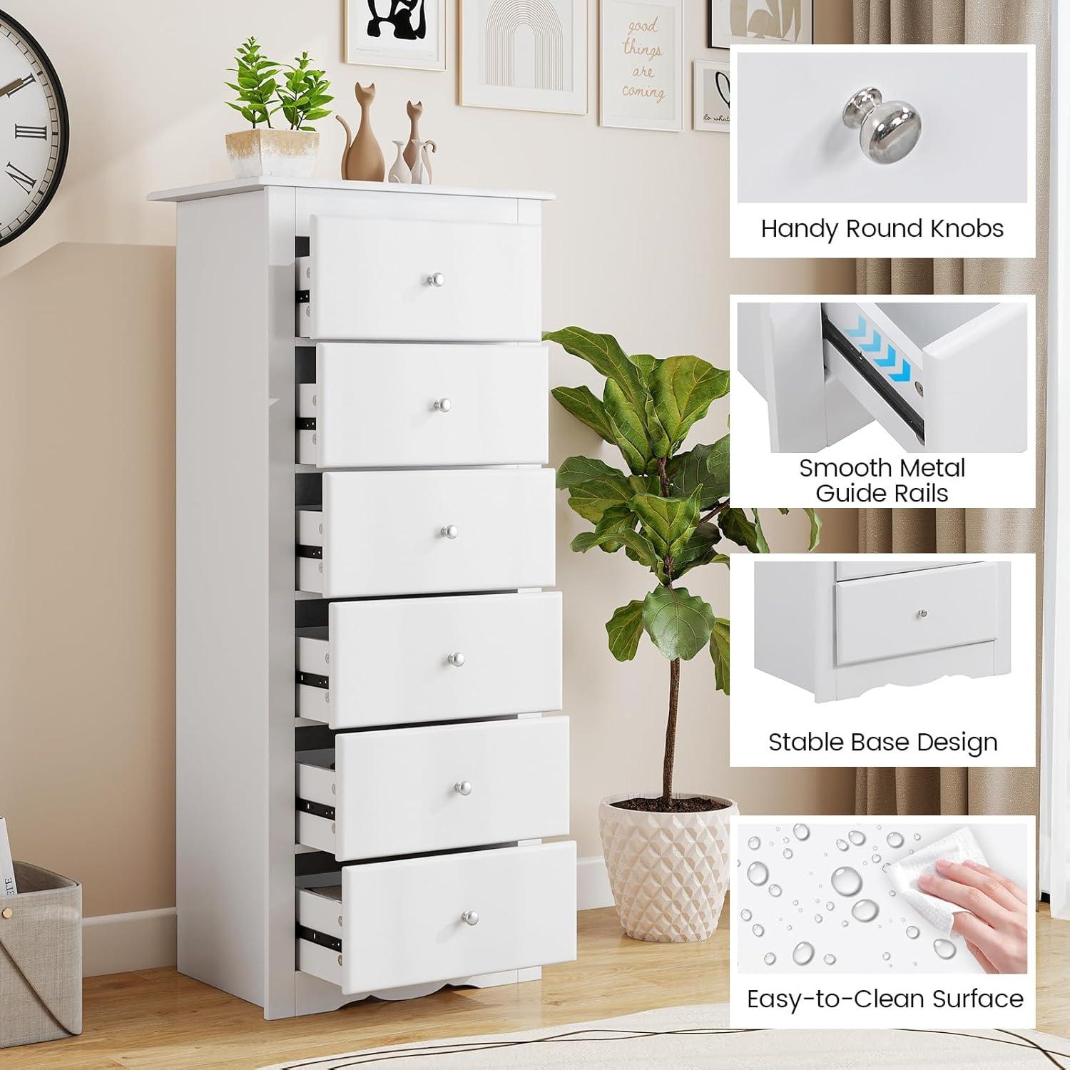 image:imageGiantex 6Drawer Dresser for Bedroom Wooden Chest of Drawers wMetal Handles amp Large Capacity 16 D x 235 W x 535 H Clothes Organizer Modern Tall Dresser for Bedroom Entryway Living RoomWhite
