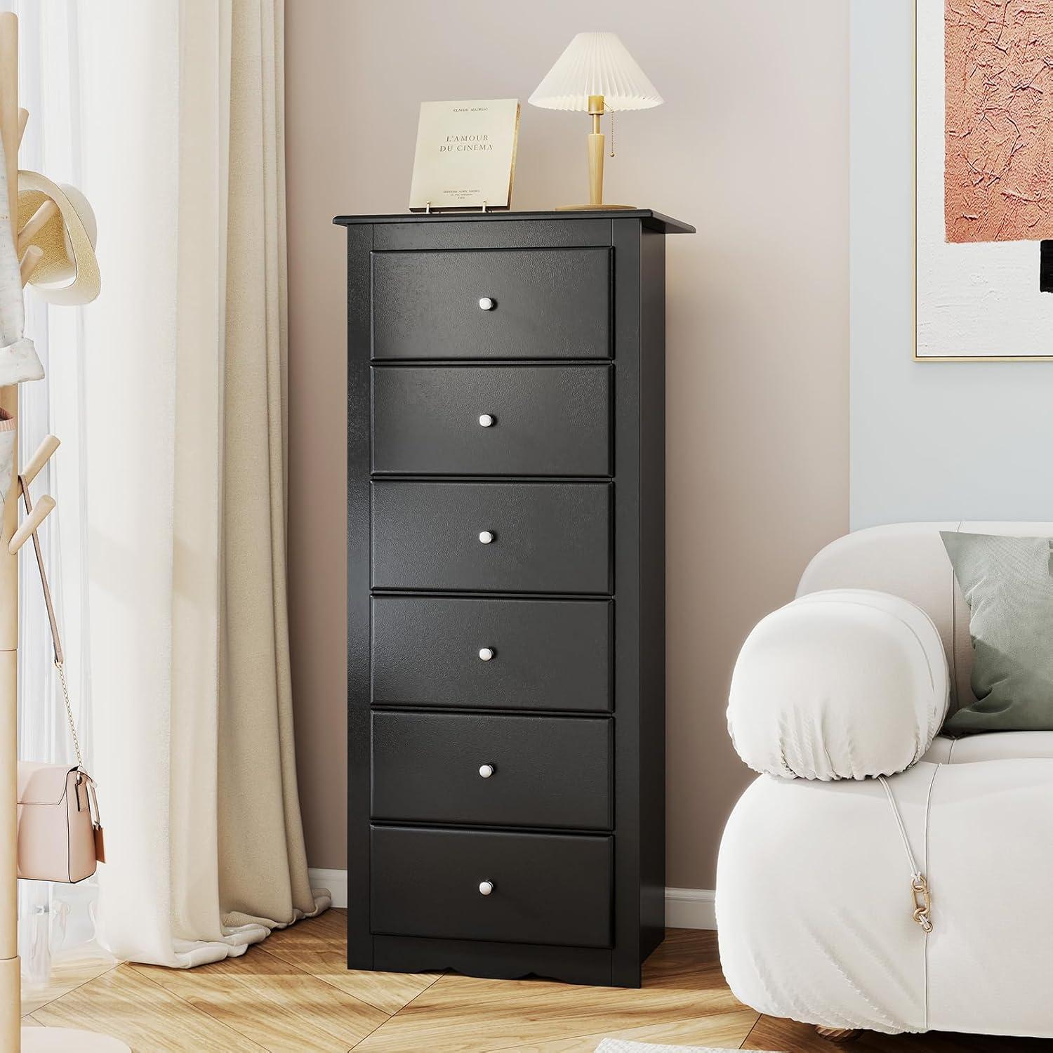 image:imageGiantex 6Drawer Dresser for Bedroom Wooden Chest of Drawers wMetal Handles amp Large Capacity 16 D x 235 W x 535 H Clothes Organizer Modern Tall Dresser for Bedroom Entryway Living RoomBlack