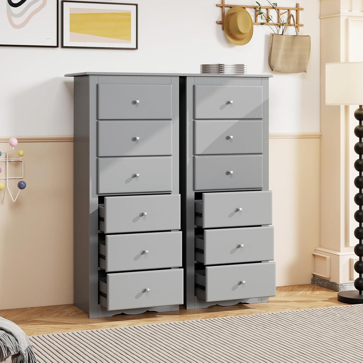 image:imageGiantex 6Drawer Dresser for Bedroom Wooden Chest of Drawers wMetal Handles amp Large Capacity 16 D x 235 W x 535 H Clothes Organizer Modern Tall Dresser for Bedroom Entryway Living RoomGrey