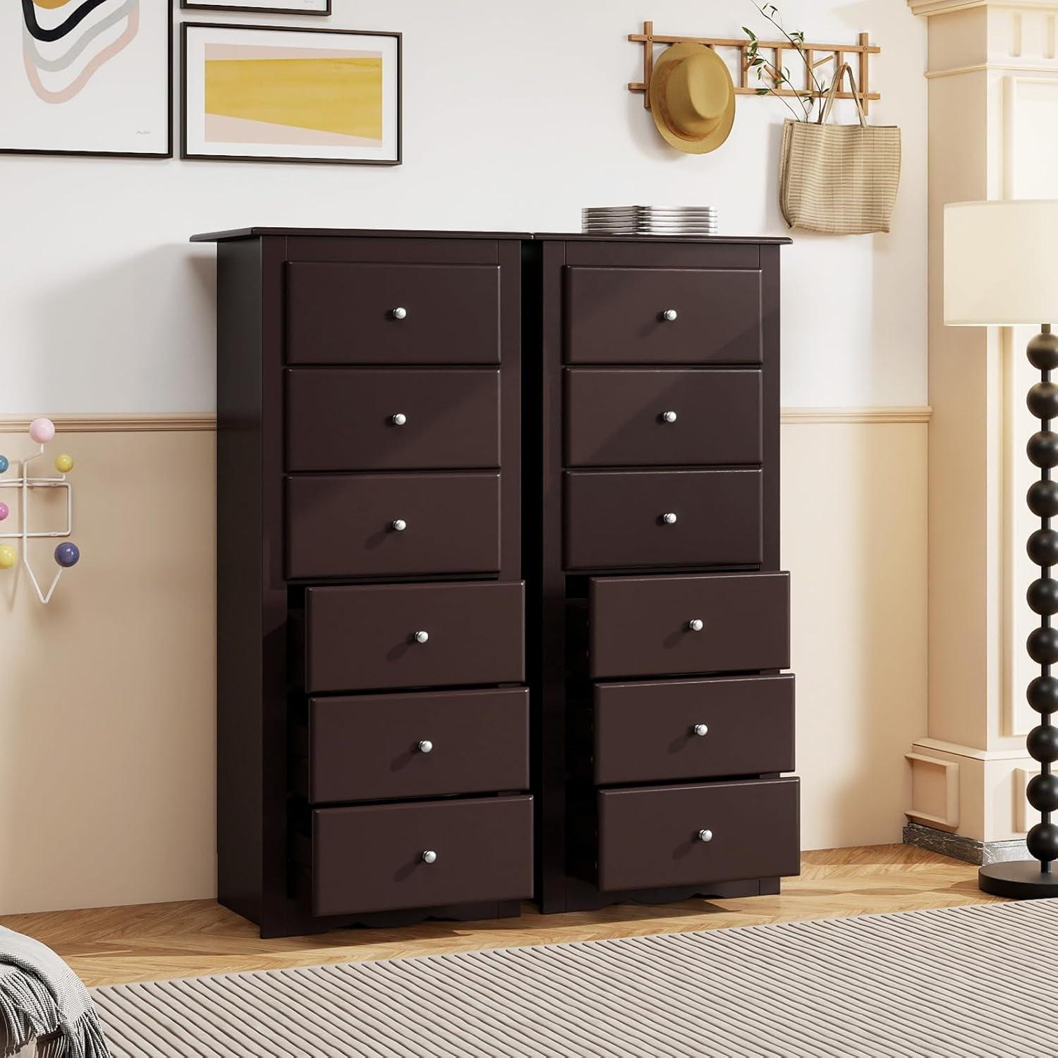 image:imageGiantex 6Drawer Dresser for Bedroom Wooden Chest of Drawers wMetal Handles amp Large Capacity 16 D x 235 W x 535 H Clothes Organizer Modern Tall Dresser for Bedroom Entryway Living RoomBrown