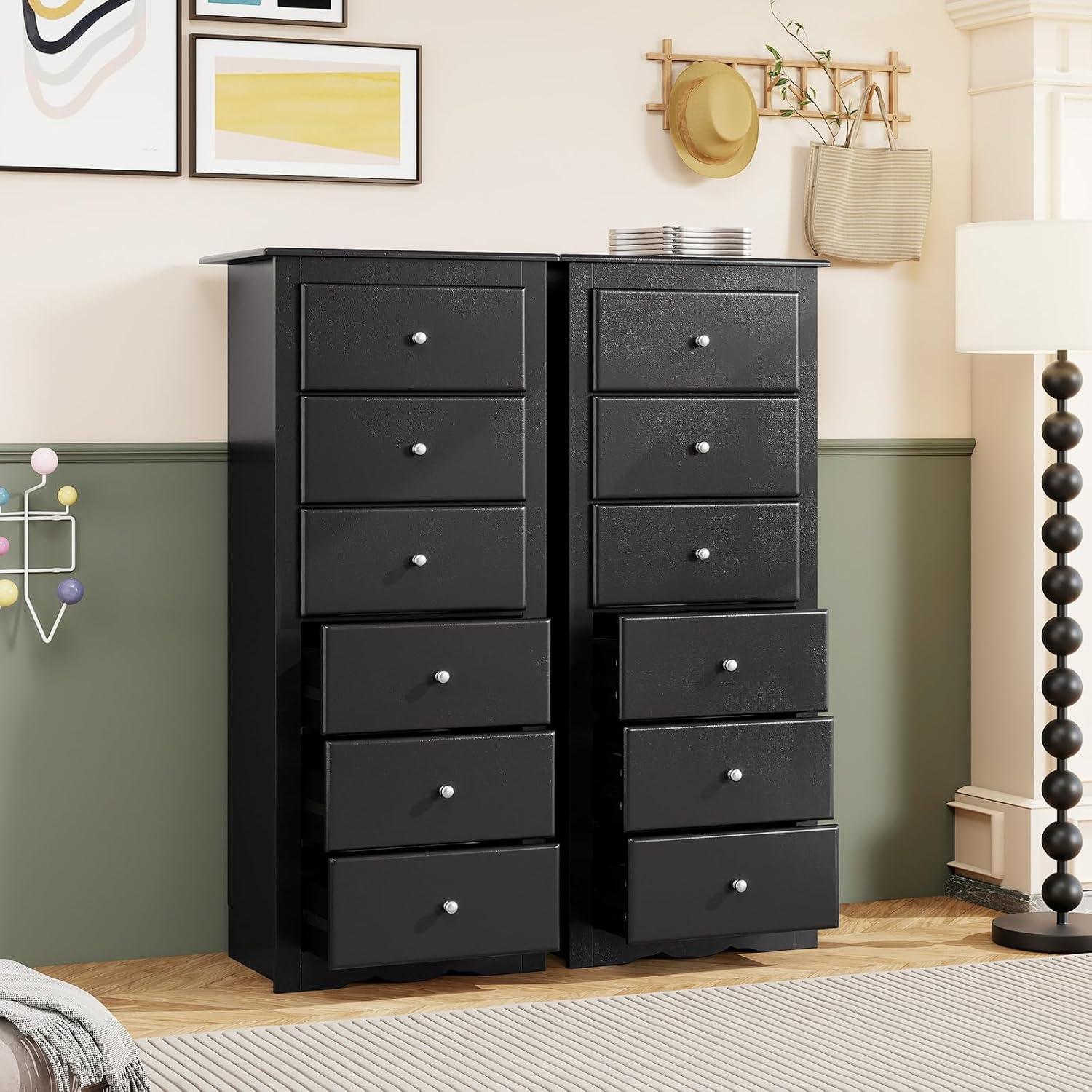 image:imageGiantex 6Drawer Dresser for Bedroom Wooden Chest of Drawers wMetal Handles amp Large Capacity 16 D x 235 W x 535 H Clothes Organizer Modern Tall Dresser for Bedroom Entryway Living RoomBlack