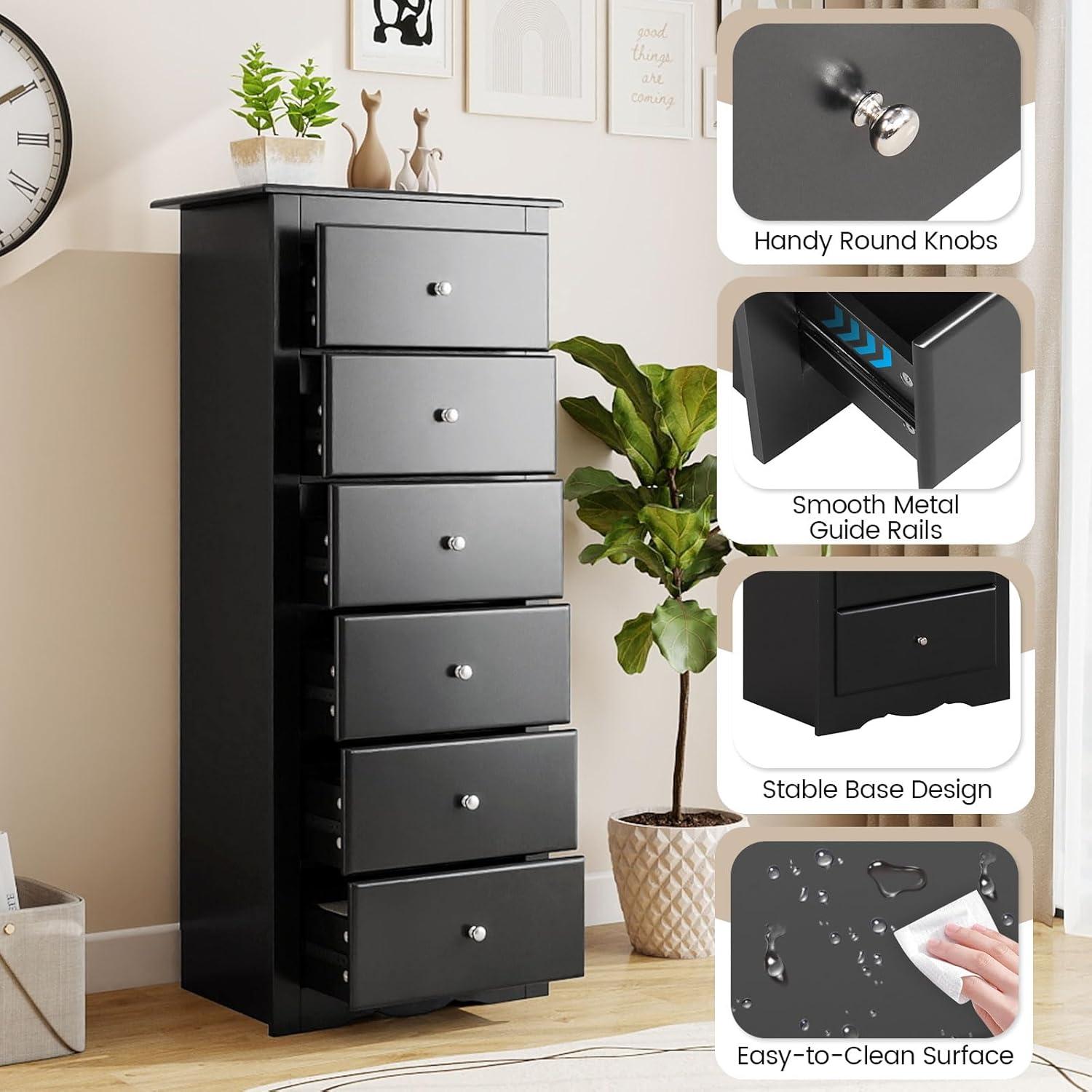 image:imageGiantex 6Drawer Dresser for Bedroom Wooden Chest of Drawers wMetal Handles amp Large Capacity 16 D x 235 W x 535 H Clothes Organizer Modern Tall Dresser for Bedroom Entryway Living RoomBlack