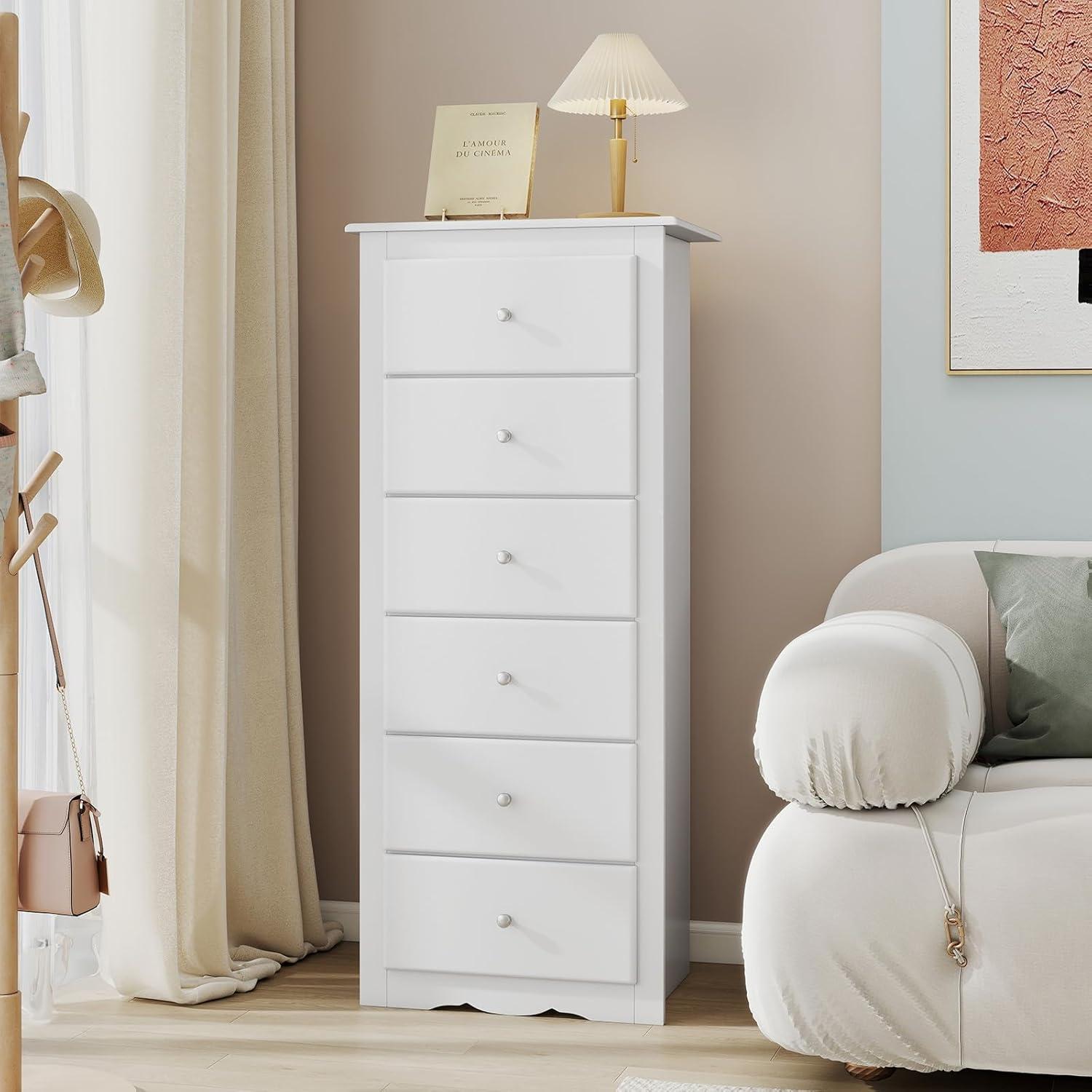 image:imageGiantex 6Drawer Dresser for Bedroom Wooden Chest of Drawers wMetal Handles amp Large Capacity 16 D x 235 W x 535 H Clothes Organizer Modern Tall Dresser for Bedroom Entryway Living RoomWhite