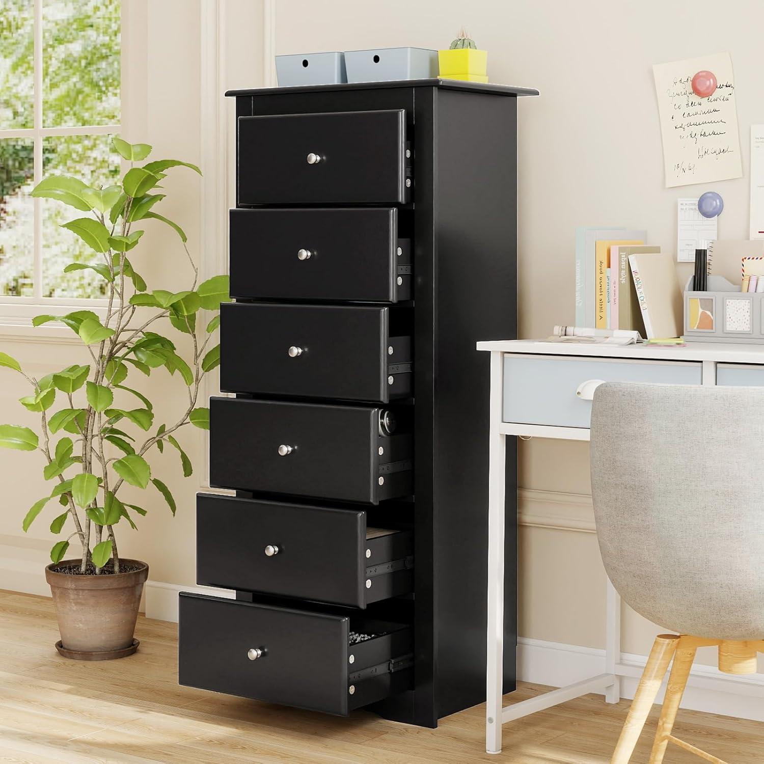 image:imageGiantex 6Drawer Dresser for Bedroom Wooden Chest of Drawers wMetal Handles amp Large Capacity 16 D x 235 W x 535 H Clothes Organizer Modern Tall Dresser for Bedroom Entryway Living RoomBlack