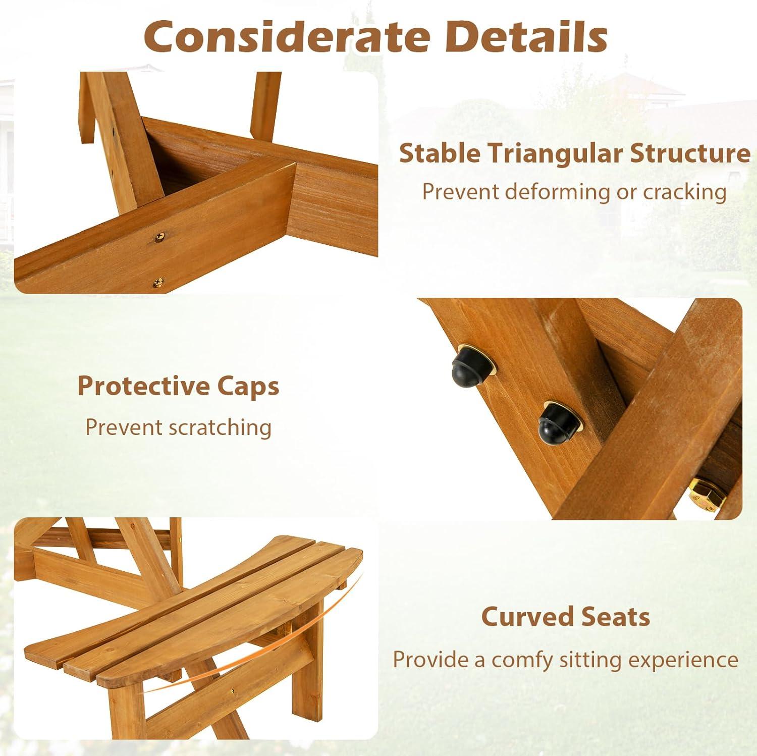 image:imageGiantex 6Person Round Picnic Table Set with 3 Benches 550 LBS Bench Capacity 2 Umbrella Hole Circular Outdoor Wood Dining Table amp Chairs for Patio Yard Garden Porch Deck 68x62x28BrownYellow