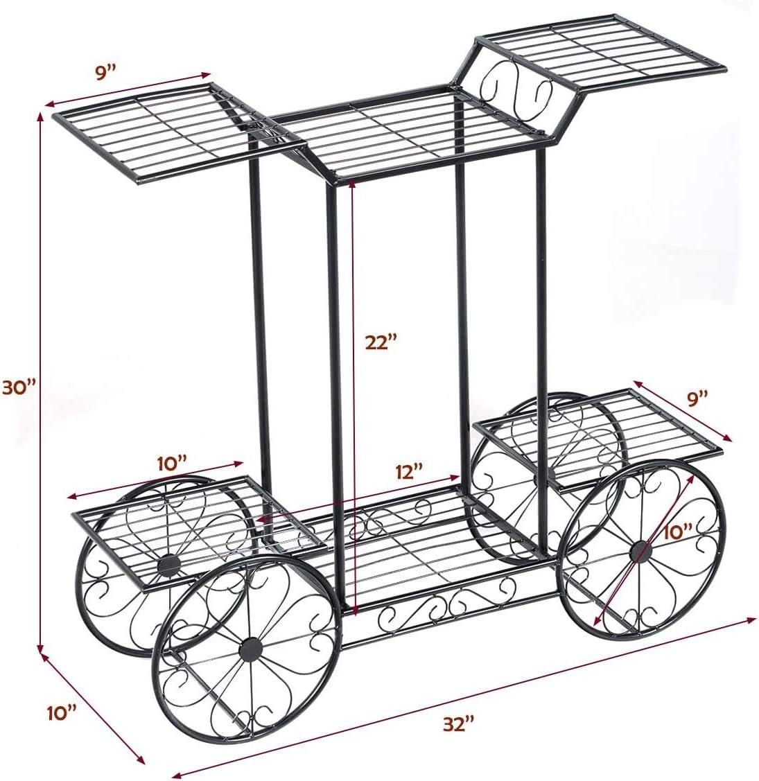 image:imageGiantex 6Tier Plant Stand Flower Pot Holder Metal Flower Display Shelf with 4 Decorative Wheels Multilayer Parisian Style Plant Pot Holder Rack for Indoor Garden Patio 32L x 10Wx 30H Black