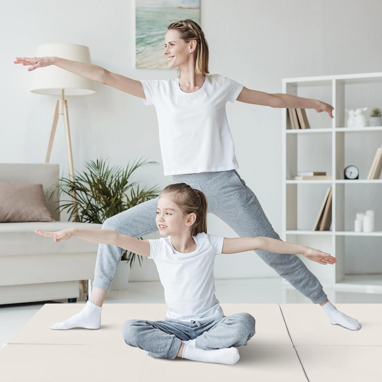 image:imageGiantex 6x 2 Gymnastics Mat 2 Thick Folding Tumbling Mat with Hook and Loop Fastener Foldable Gym Mat with Carrying Handles Cheer Mats for Kids Adults Home Exercise Aerobics FitnessGrey