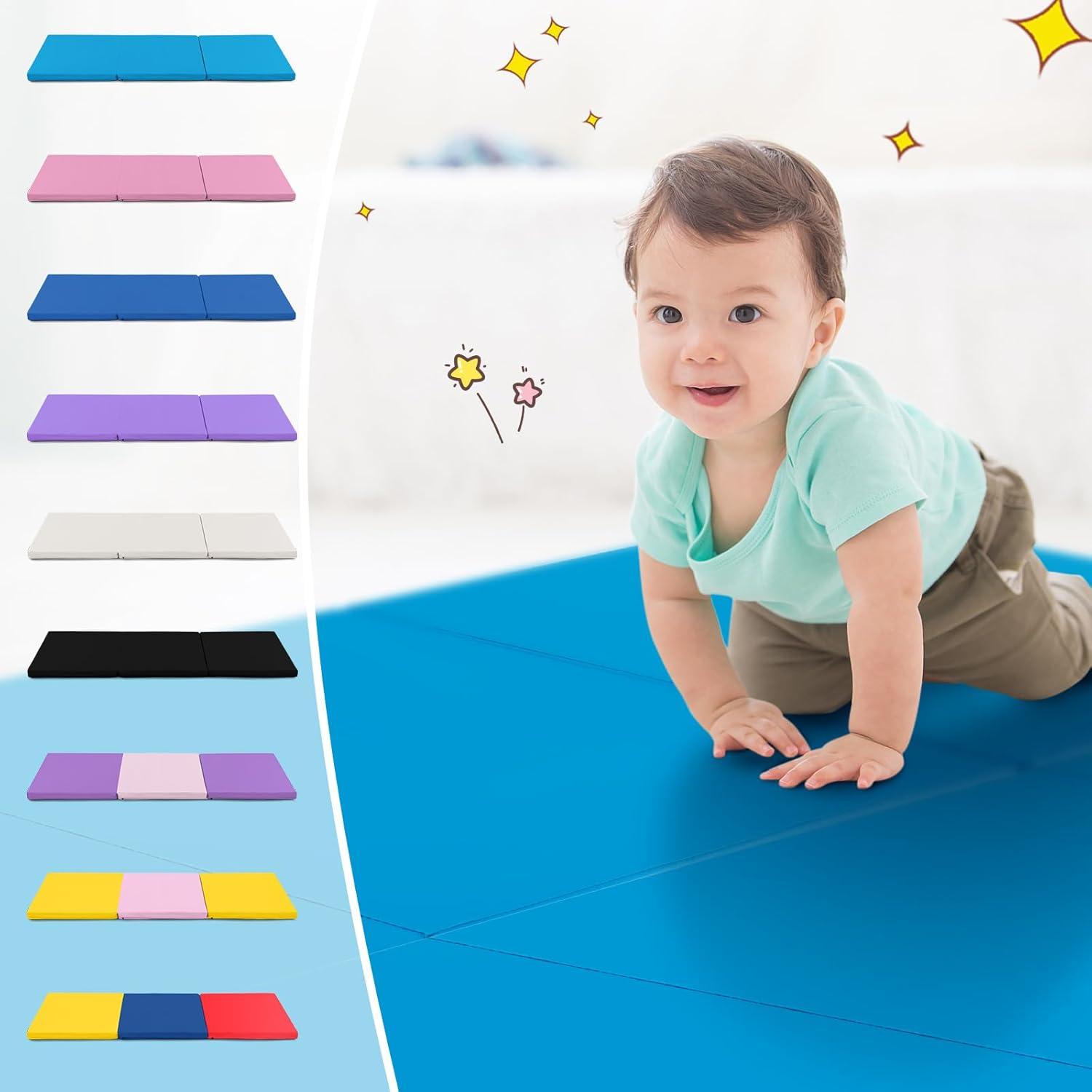 image:imageGiantex 6x 2 Gymnastics Mat 2 Thick Folding Tumbling Mat with Hook and Loop Fastener Foldable Gym Mat with Carrying Handles Cheer Mats for Kids Adults Home Exercise Aerobics FitnessBlue