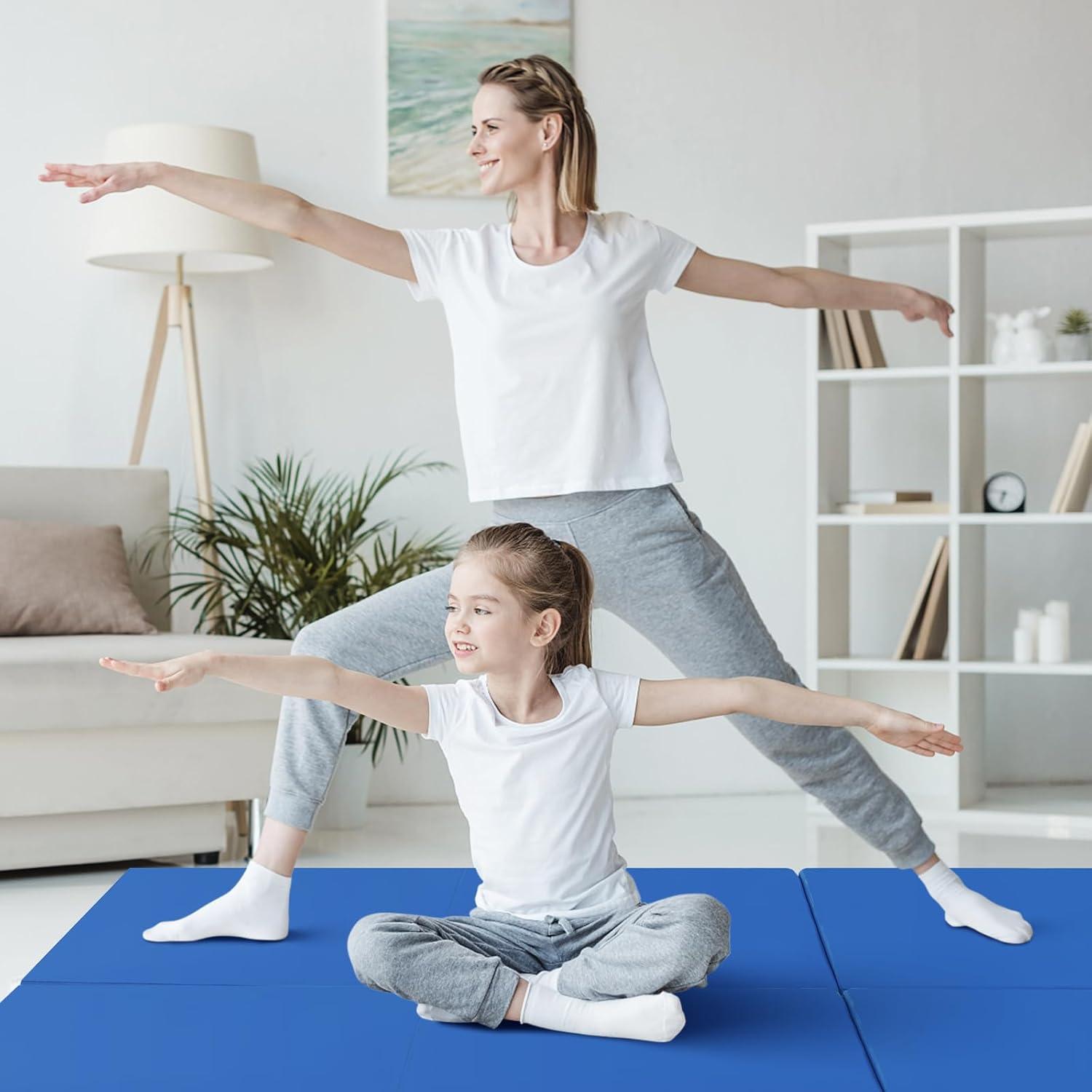 image:imageGiantex 6x 2 Gymnastics Mat 2 Thick Folding Tumbling Mat with Hook and Loop Fastener Foldable Gym Mat with Carrying Handles Cheer Mats for Kids Adults Home Exercise Aerobics FitnessDark Blue