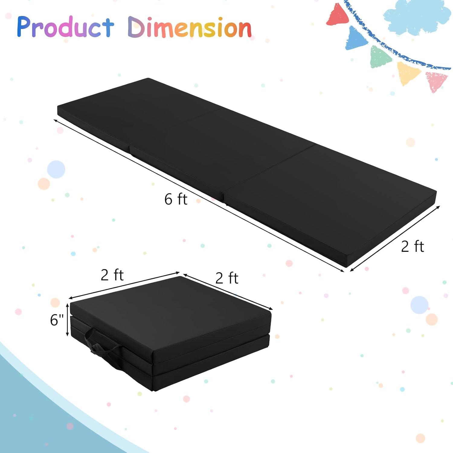 image:imageGiantex 6x 2 Gymnastics Mat 2 Thick Folding Tumbling Mat with Hook and Loop Fastener Foldable Gym Mat with Carrying Handles Cheer Mats for Kids Adults Home Exercise Aerobics FitnessBlack