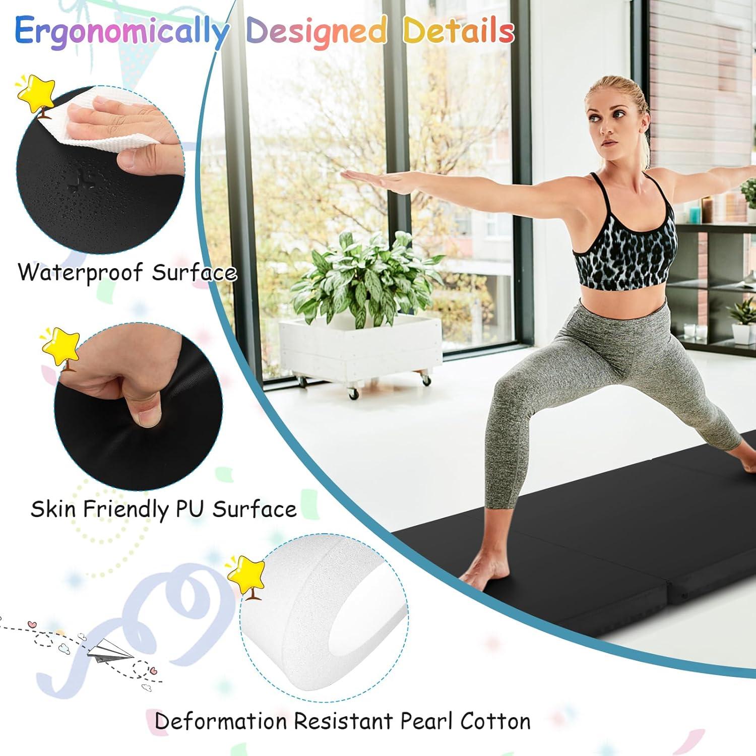 image:imageGiantex 6x 2 Gymnastics Mat 2 Thick Folding Tumbling Mat with Hook and Loop Fastener Foldable Gym Mat with Carrying Handles Cheer Mats for Kids Adults Home Exercise Aerobics FitnessBlack