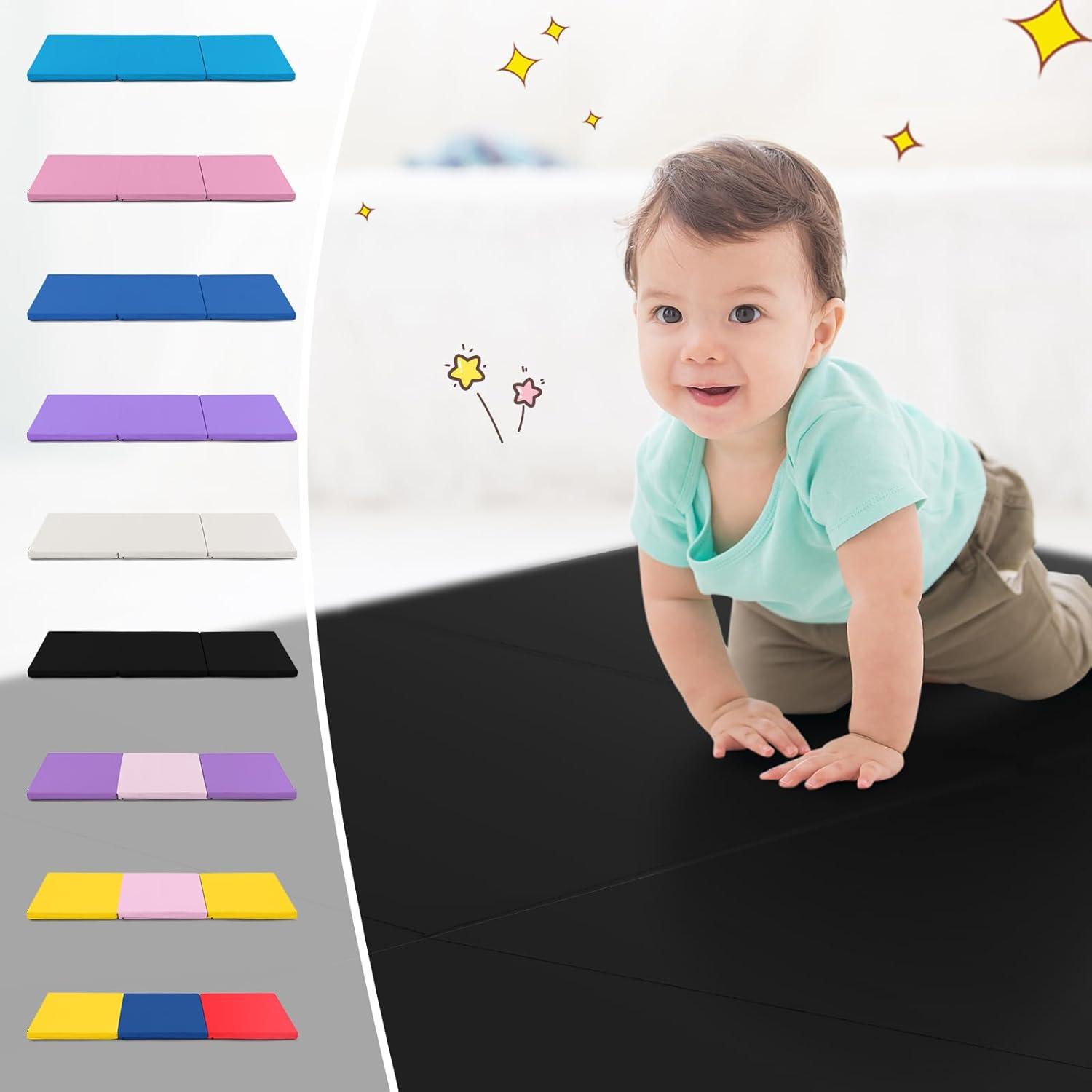 image:imageGiantex 6x 2 Gymnastics Mat 2 Thick Folding Tumbling Mat with Hook and Loop Fastener Foldable Gym Mat with Carrying Handles Cheer Mats for Kids Adults Home Exercise Aerobics FitnessBlack