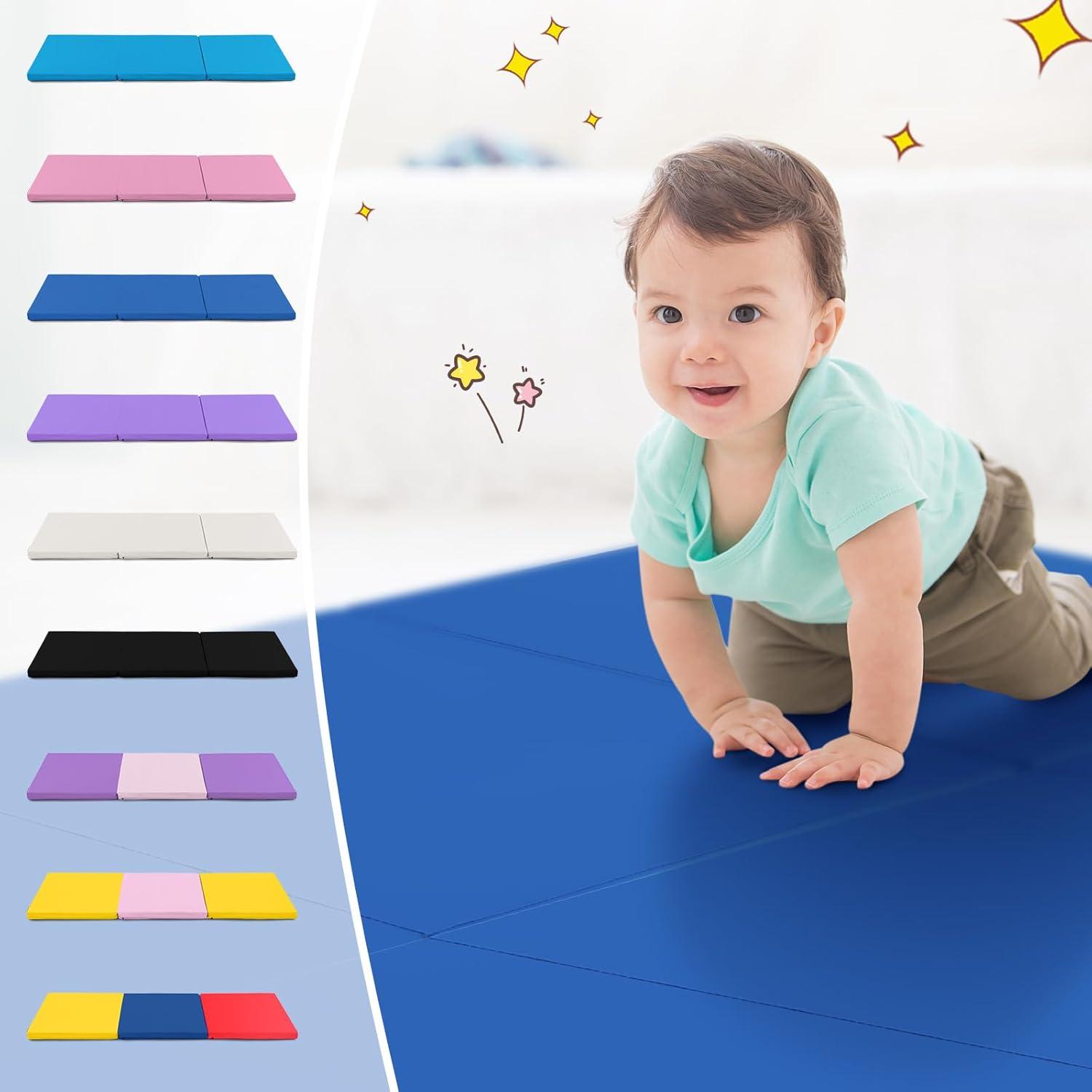 image:imageGiantex 6x 2 Gymnastics Mat 2 Thick Folding Tumbling Mat with Hook and Loop Fastener Foldable Gym Mat with Carrying Handles Cheer Mats for Kids Adults Home Exercise Aerobics FitnessDark Blue