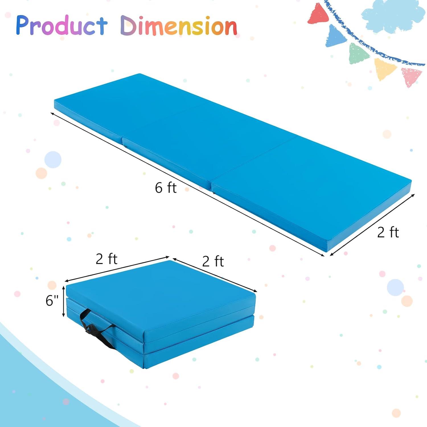 image:imageGiantex 6x 2 Gymnastics Mat 2 Thick Folding Tumbling Mat with Hook and Loop Fastener Foldable Gym Mat with Carrying Handles Cheer Mats for Kids Adults Home Exercise Aerobics FitnessBlue
