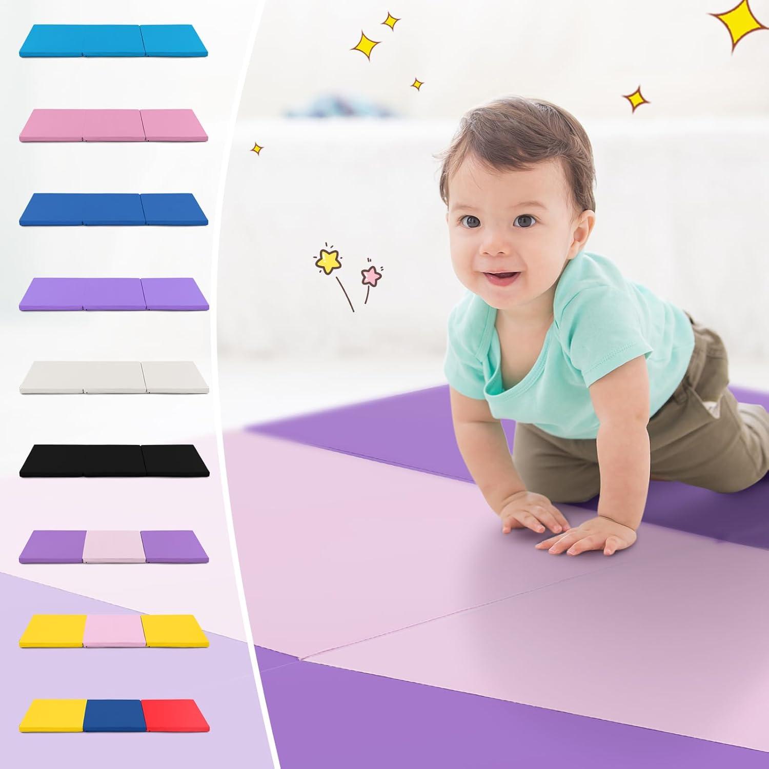 image:imageGiantex 6x 2 Gymnastics Mat 2 Thick Folding Tumbling Mat with Hook and Loop Fastener Foldable Gym Mat with Carrying Handles Cheer Mats for Kids Adults Home Exercise Aerobics FitnessPurplePink
