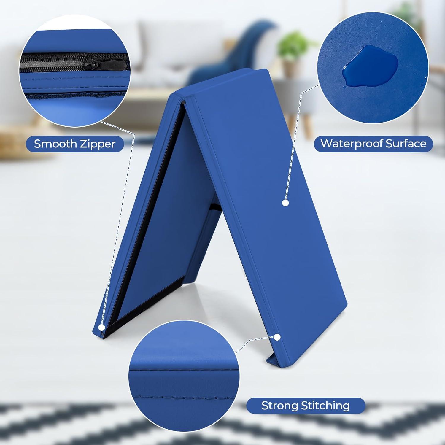 image:imageGiantex 6x2X16 Gymnastics Mat Thick Folding Panel for for Gym Yoga Exercise Mat with Hook amp Loop FastenersBlue