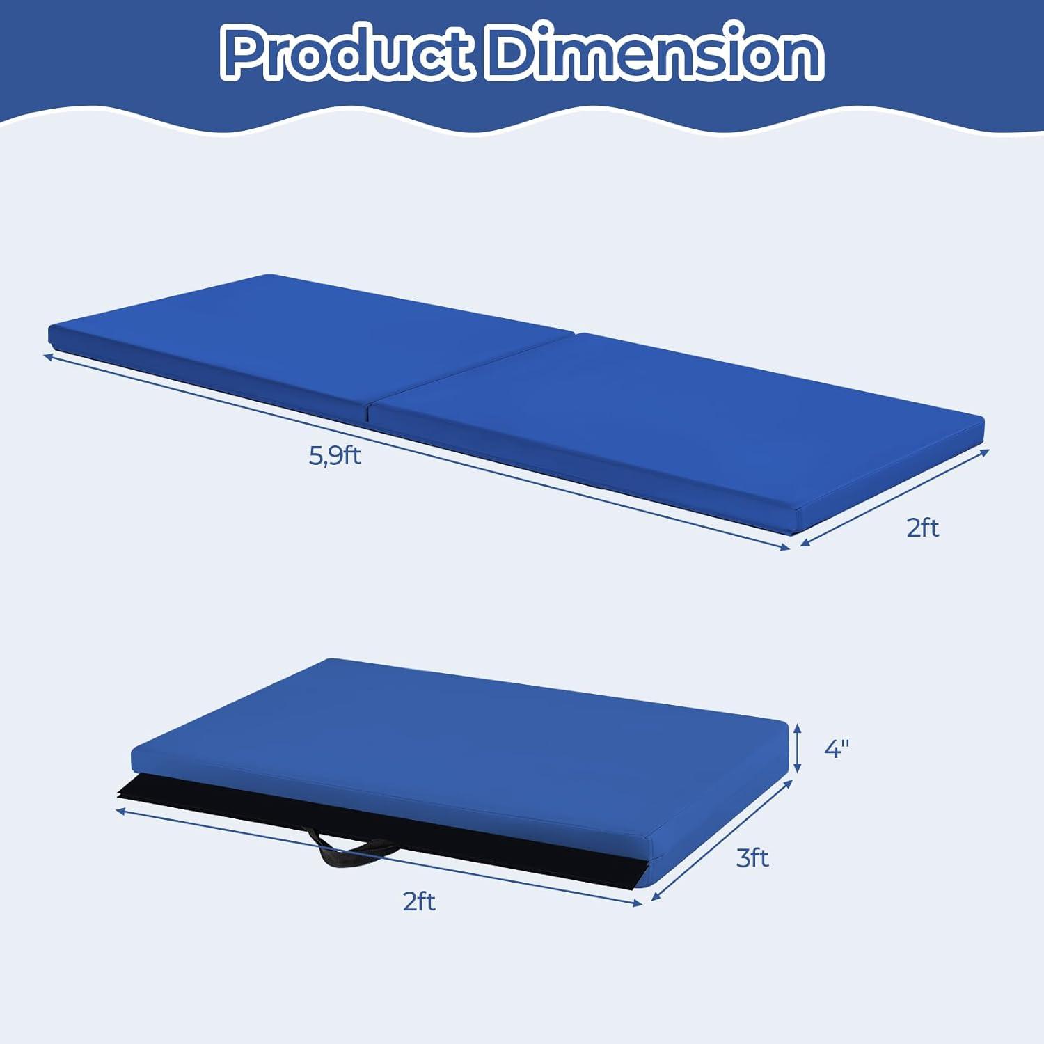 image:imageGiantex 6x2X16 Gymnastics Mat Thick Folding Panel for for Gym Yoga Exercise Mat with Hook amp Loop FastenersBlue