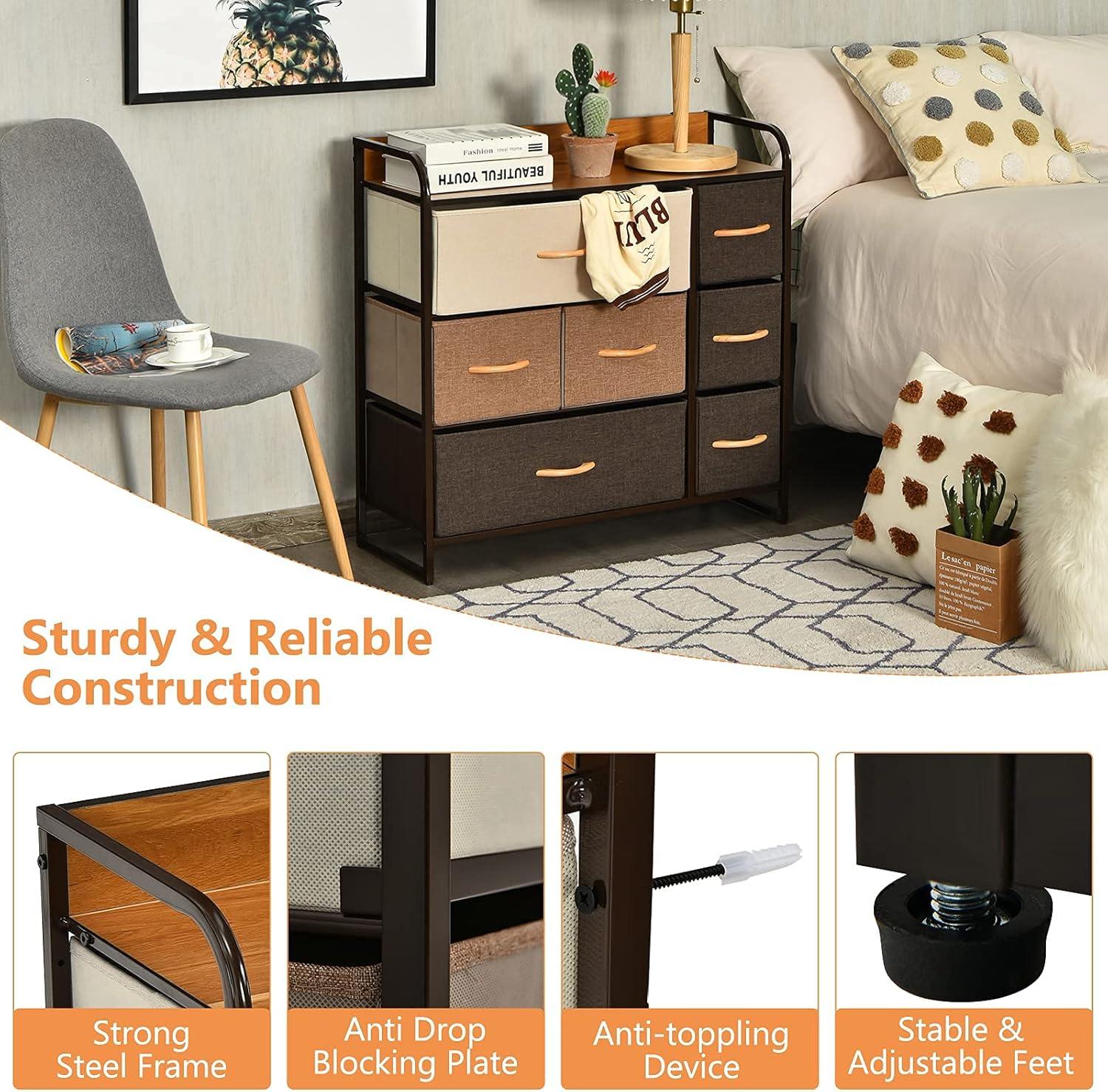 image:imageGiantex 7 Drawer Dresser Storage Tower with Foldable Fabric Drawers Steel Frame amp Wooden Top Vertical Organizer Unit for Closets Nursery Bedroom Utility Dresser Chest 315 x 115 x 31 inch