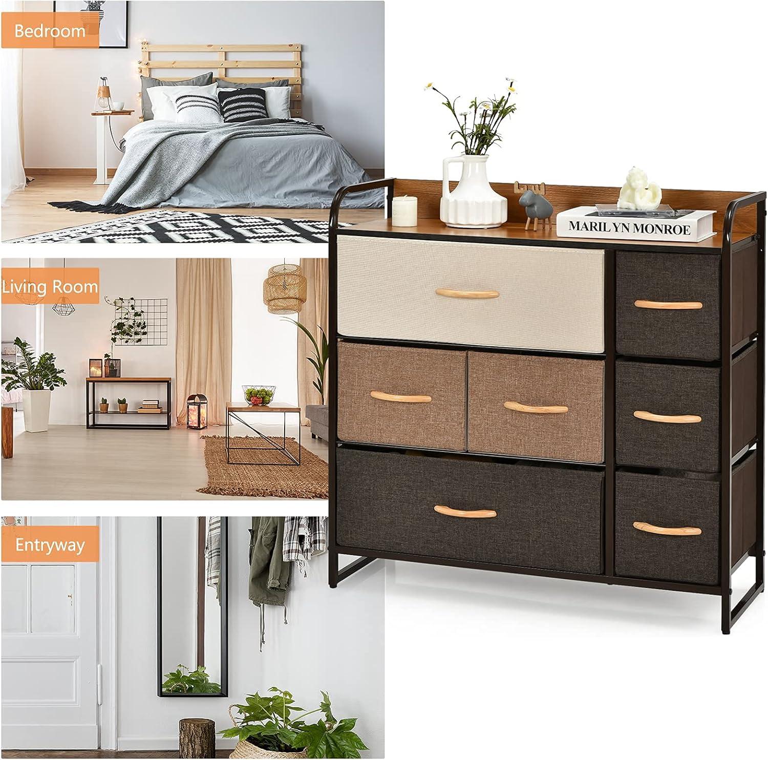 image:imageGiantex 7 Drawer Dresser Storage Tower with Foldable Fabric Drawers Steel Frame amp Wooden Top Vertical Organizer Unit for Closets Nursery Bedroom Utility Dresser Chest 315 x 115 x 31 inch