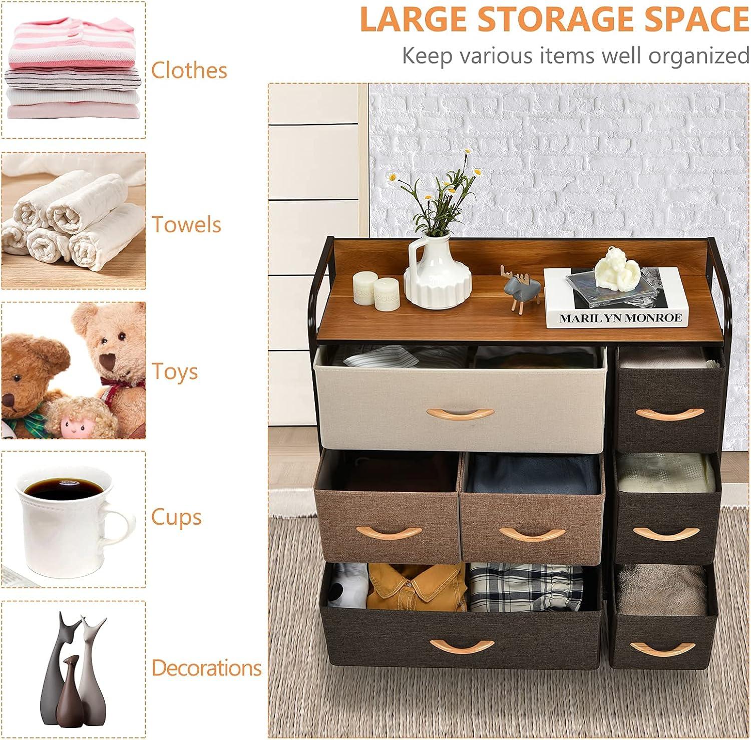 image:imageGiantex 7 Drawer Dresser Storage Tower with Foldable Fabric Drawers Steel Frame amp Wooden Top Vertical Organizer Unit for Closets Nursery Bedroom Utility Dresser Chest 315 x 115 x 31 inch