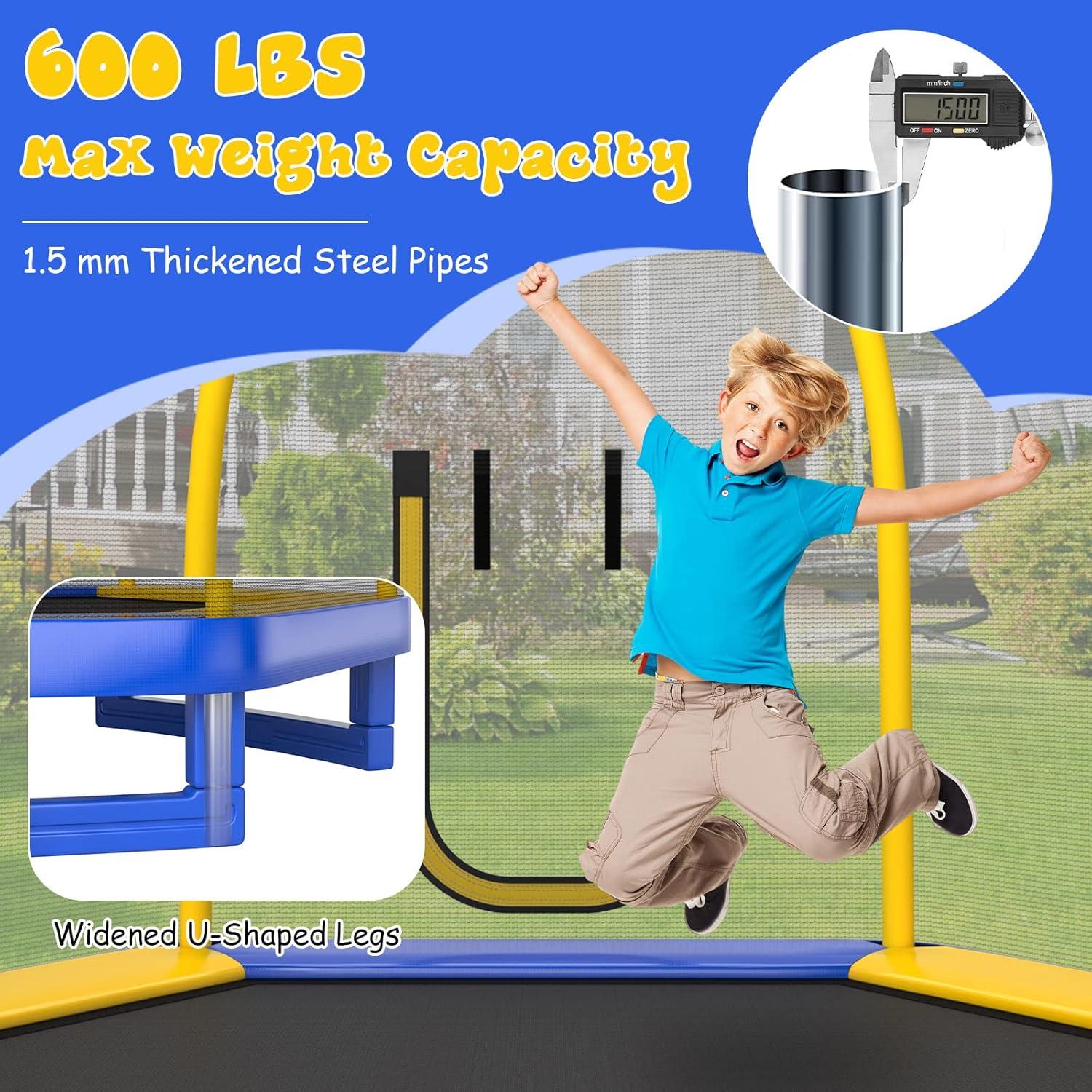 image:imageGiantex 7 FT Kids Trampoline with Ladder Slide Ocean Balls ASTM Approved Recreational Trampoline with Net Spring CoverBlue
