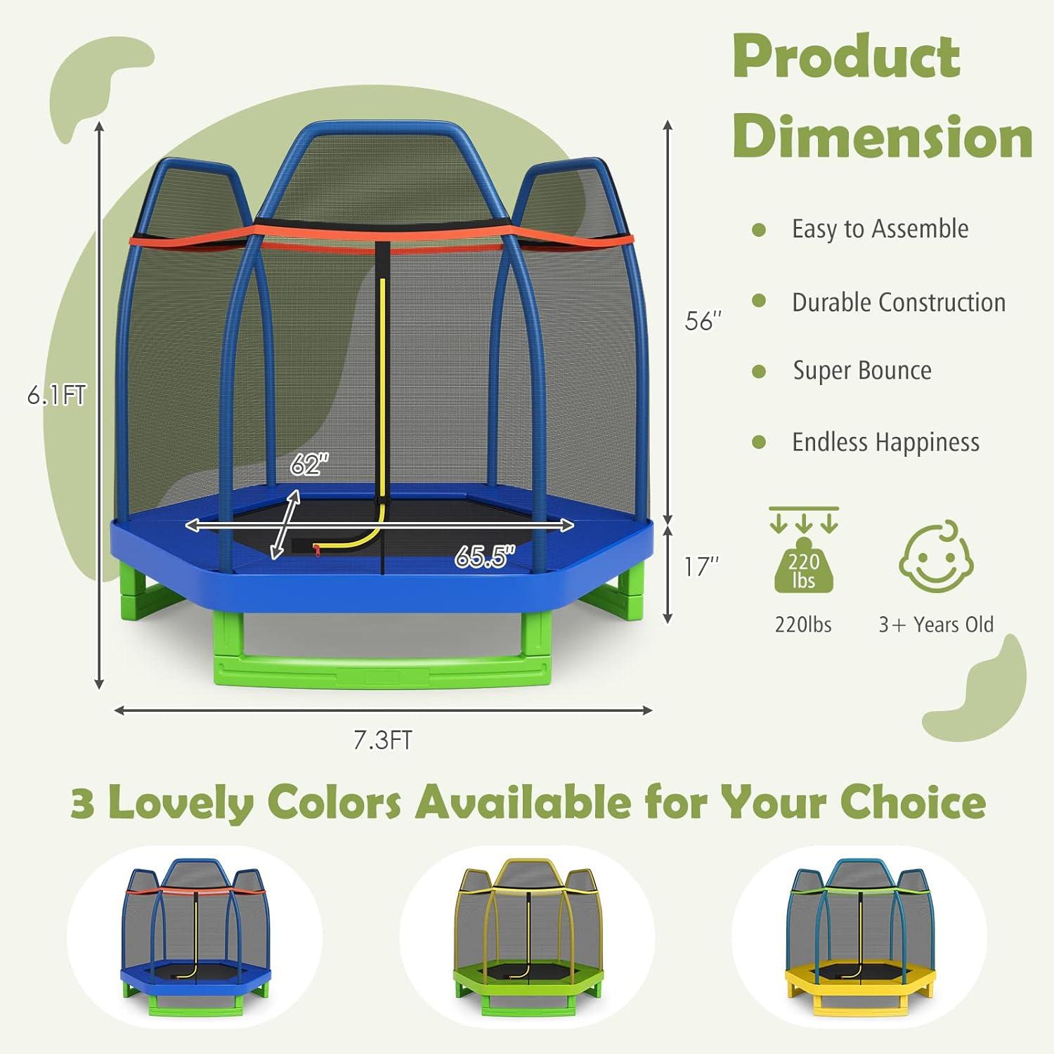 image:imageGiantex 7 Ft Trampoline for Kids Heavy Duty Steel Frame Small Mini Toddler Trampoline Great Gifts for Boys Girls Outdoor Indoor Kids Trampoline with Net for Age 38Blue Green