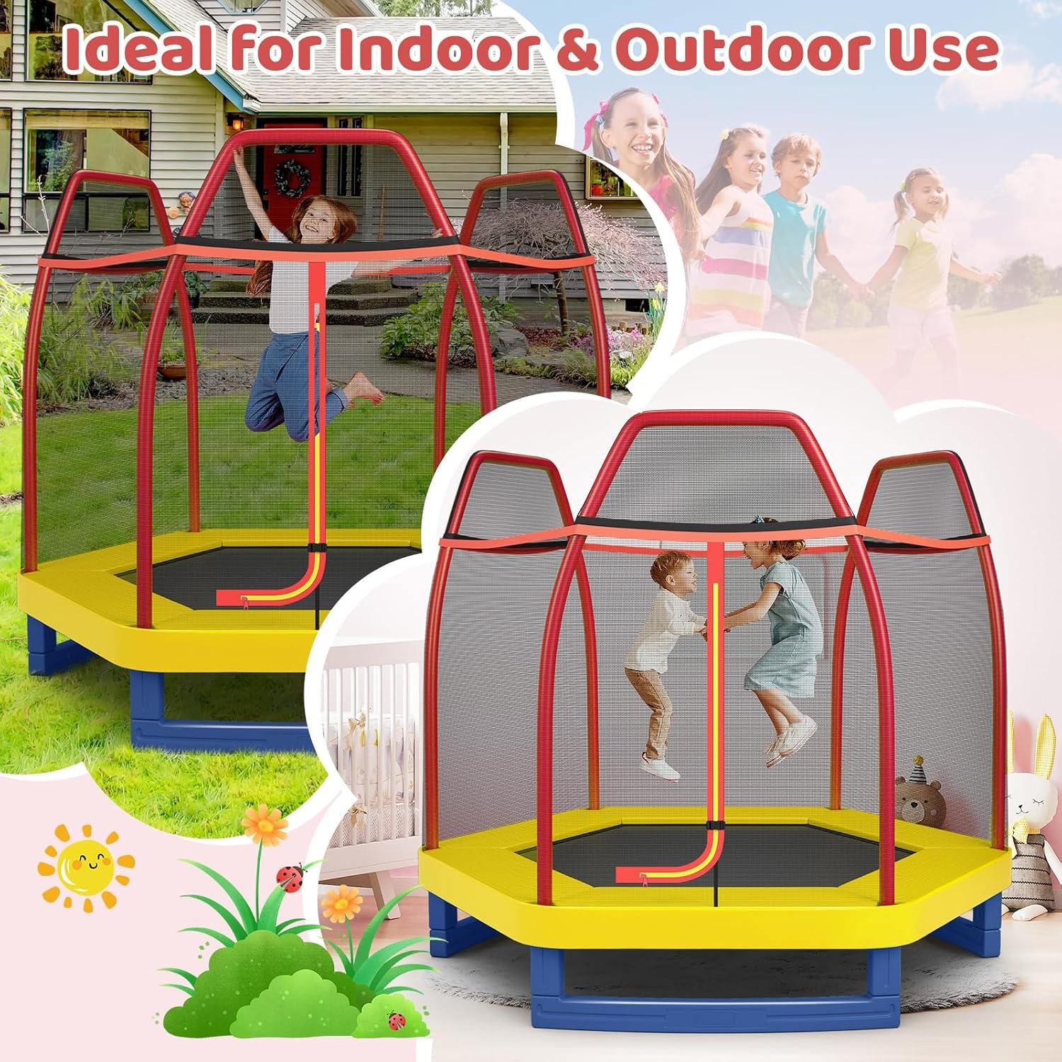 image:imageGiantex 7 Ft Trampoline for Kids Heavy Duty Steel Frame Small Mini Toddler Trampoline Great Gifts for Boys Girls Outdoor Indoor Kids Trampoline with Net for Age 38RedYellowBlue