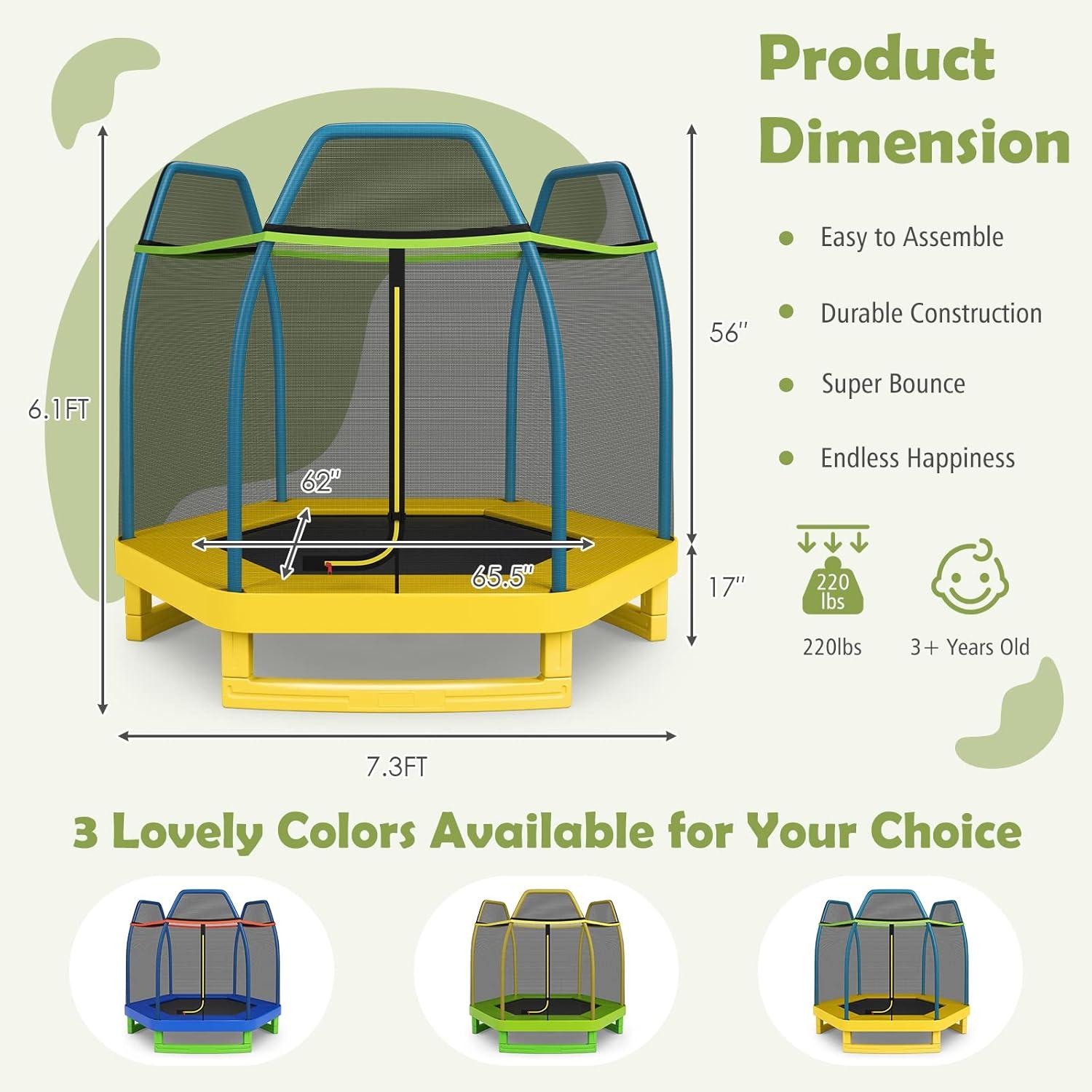 image:imageGiantex 7 Ft Trampoline for Kids Heavy Duty Steel Frame Small Mini Toddler Trampoline Great Gifts for Boys Girls Outdoor Indoor Kids Trampoline with Net for Age 38Blue Yellow