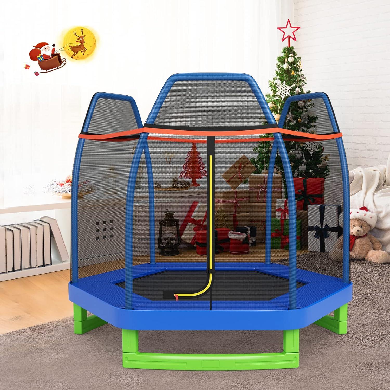 image:imageGiantex 7 Ft Trampoline for Kids Heavy Duty Steel Frame Small Mini Toddler Trampoline Great Gifts for Boys Girls Outdoor Indoor Kids Trampoline with Net for Age 38Blue Green