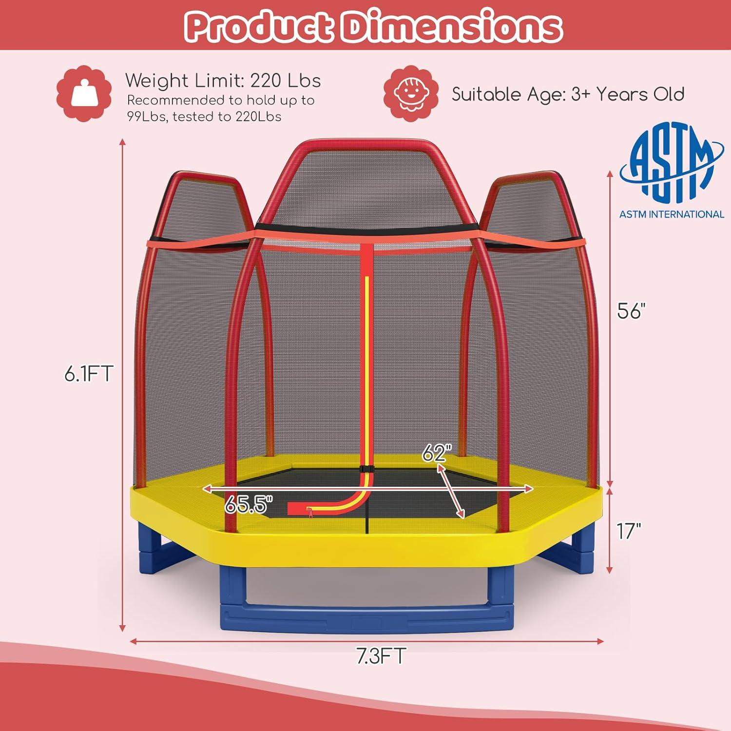 image:imageGiantex 7 Ft Trampoline for Kids Heavy Duty Steel Frame Small Mini Toddler Trampoline Great Gifts for Boys Girls Outdoor Indoor Kids Trampoline with Net for Age 38RedYellowBlue