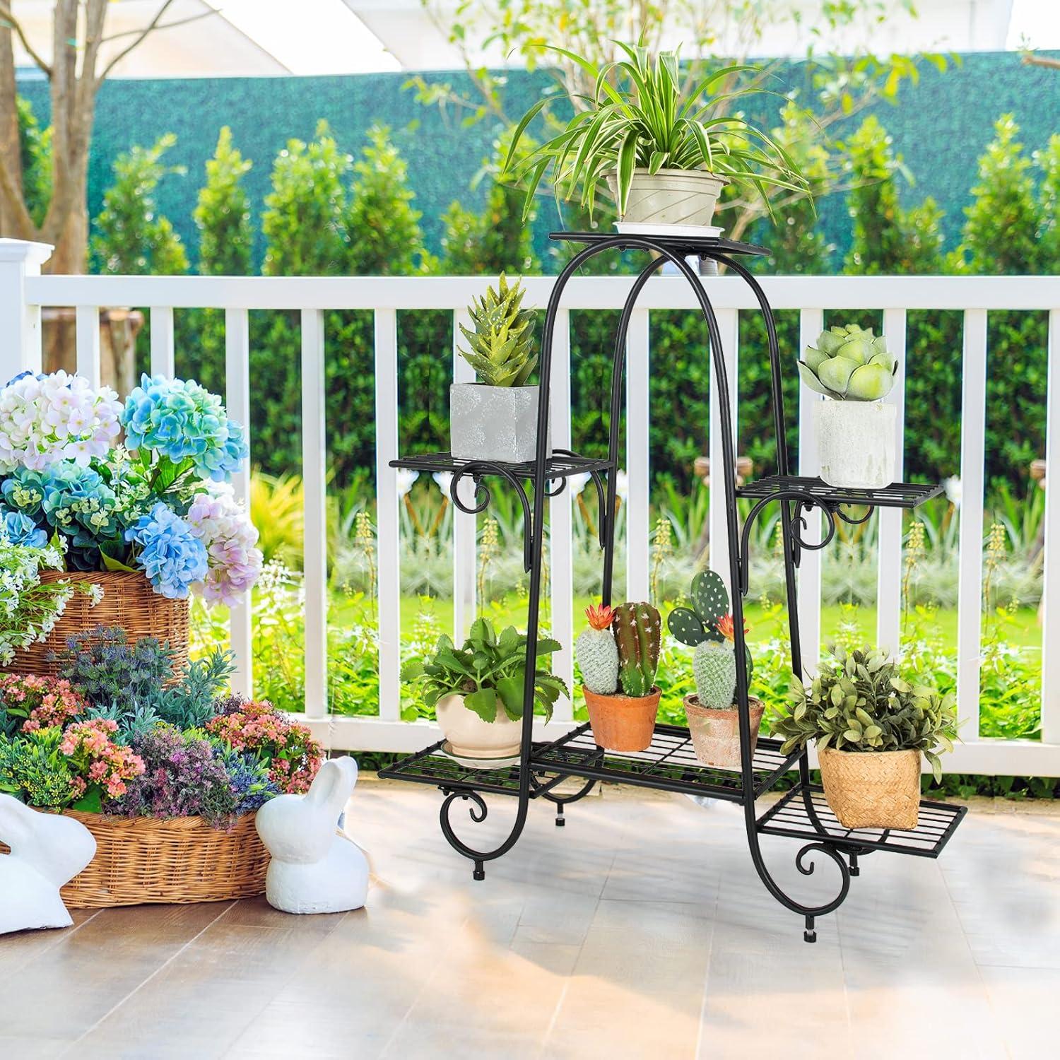 image:imageGiantex 7 Tiers Metal Plant Stand Flower Pots Holder Plant Display Rack for Patio Garden Balcony Home Indoor Outdoor Storage Shelf Decorative Planter Vertical Flowerpot Holder 7 Tier6 Tier
