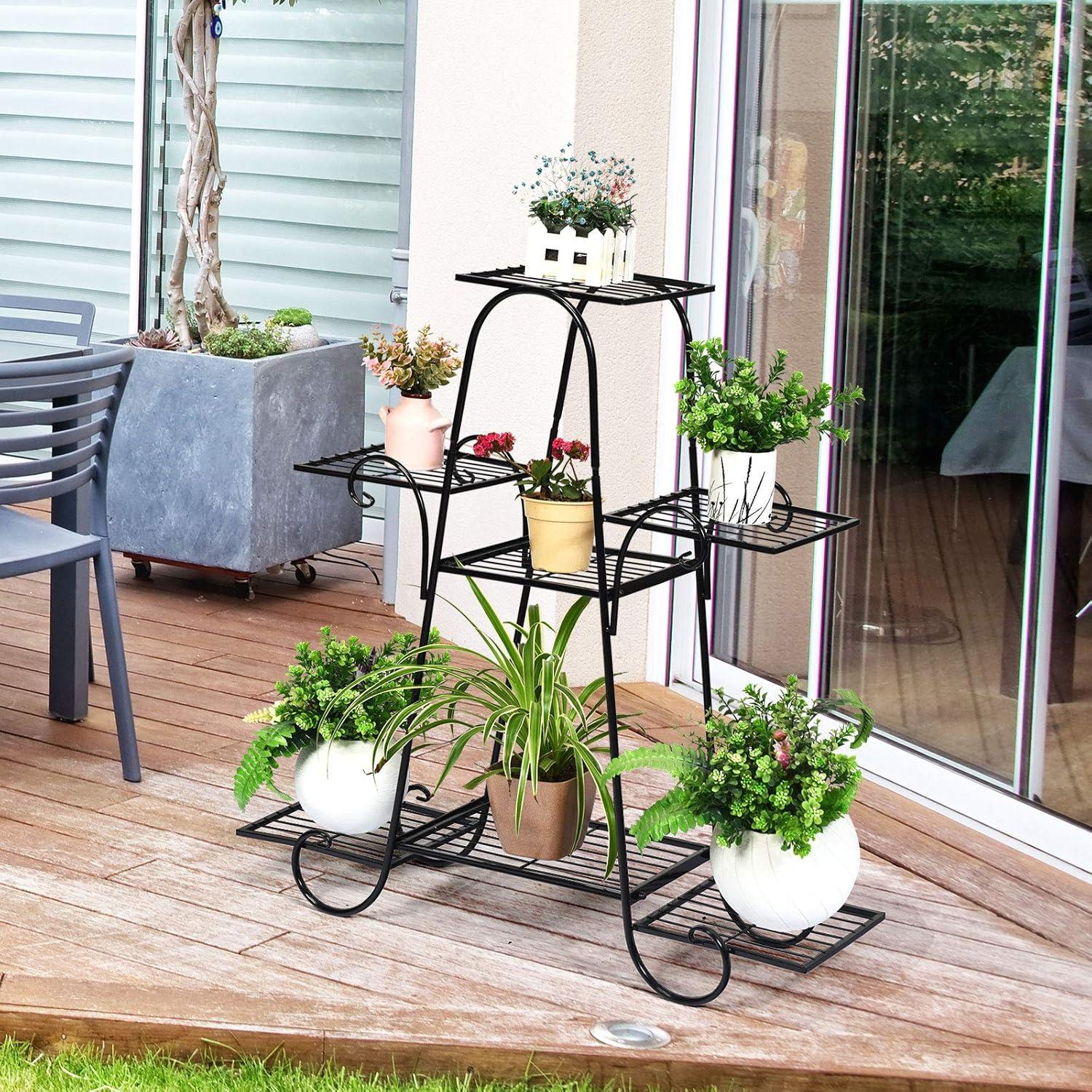 image:imageGiantex 7 Tiers Metal Plant Stand Flower Pots Holder Plant Display Rack for Patio Garden Balcony Home Indoor Outdoor Storage Shelf Decorative Planter Vertical Flowerpot Holder 7 Tier7 Tier