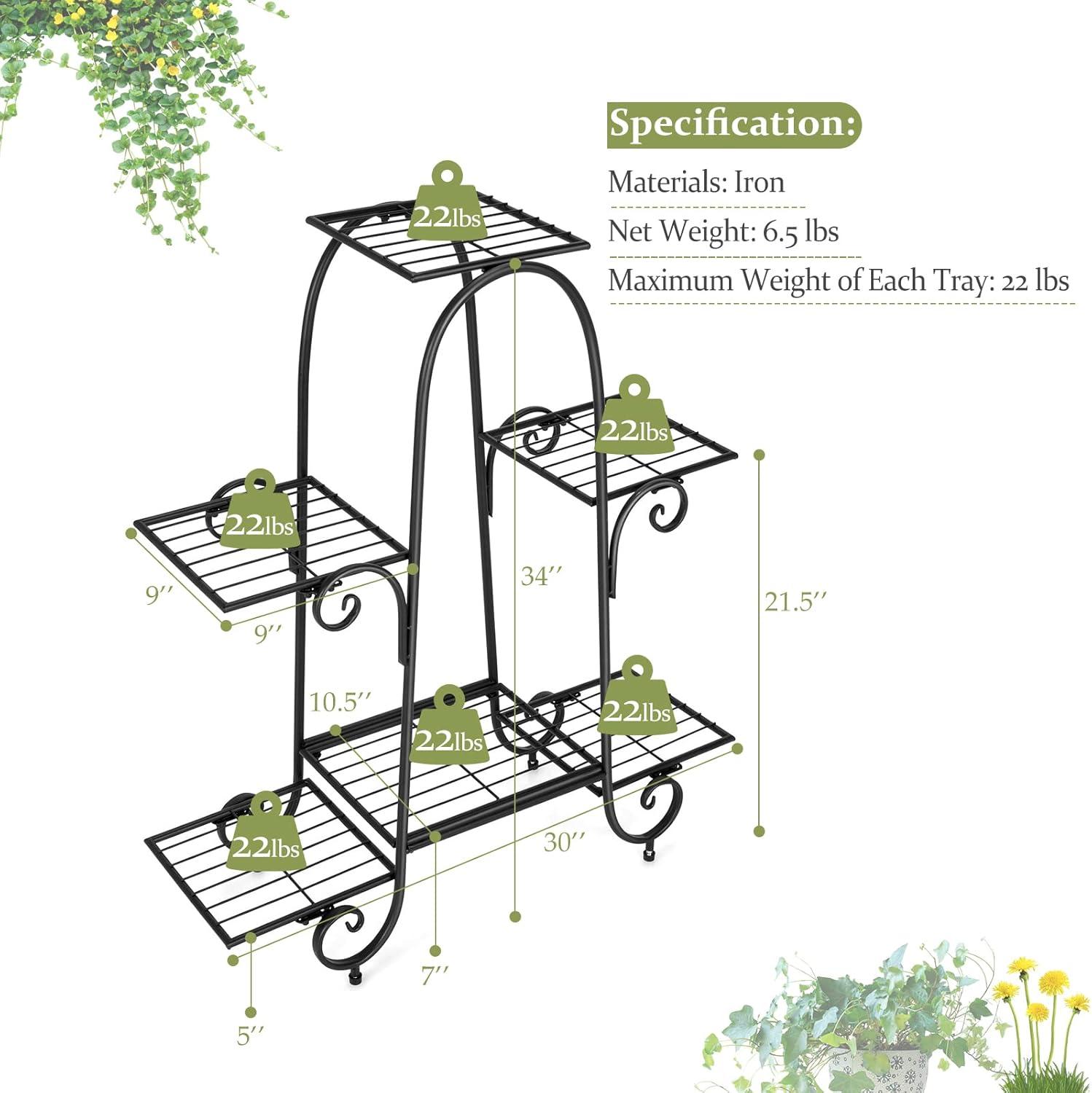 image:imageGiantex 7 Tiers Metal Plant Stand Flower Pots Holder Plant Display Rack for Patio Garden Balcony Home Indoor Outdoor Storage Shelf Decorative Planter Vertical Flowerpot Holder 7 Tier6 Tier