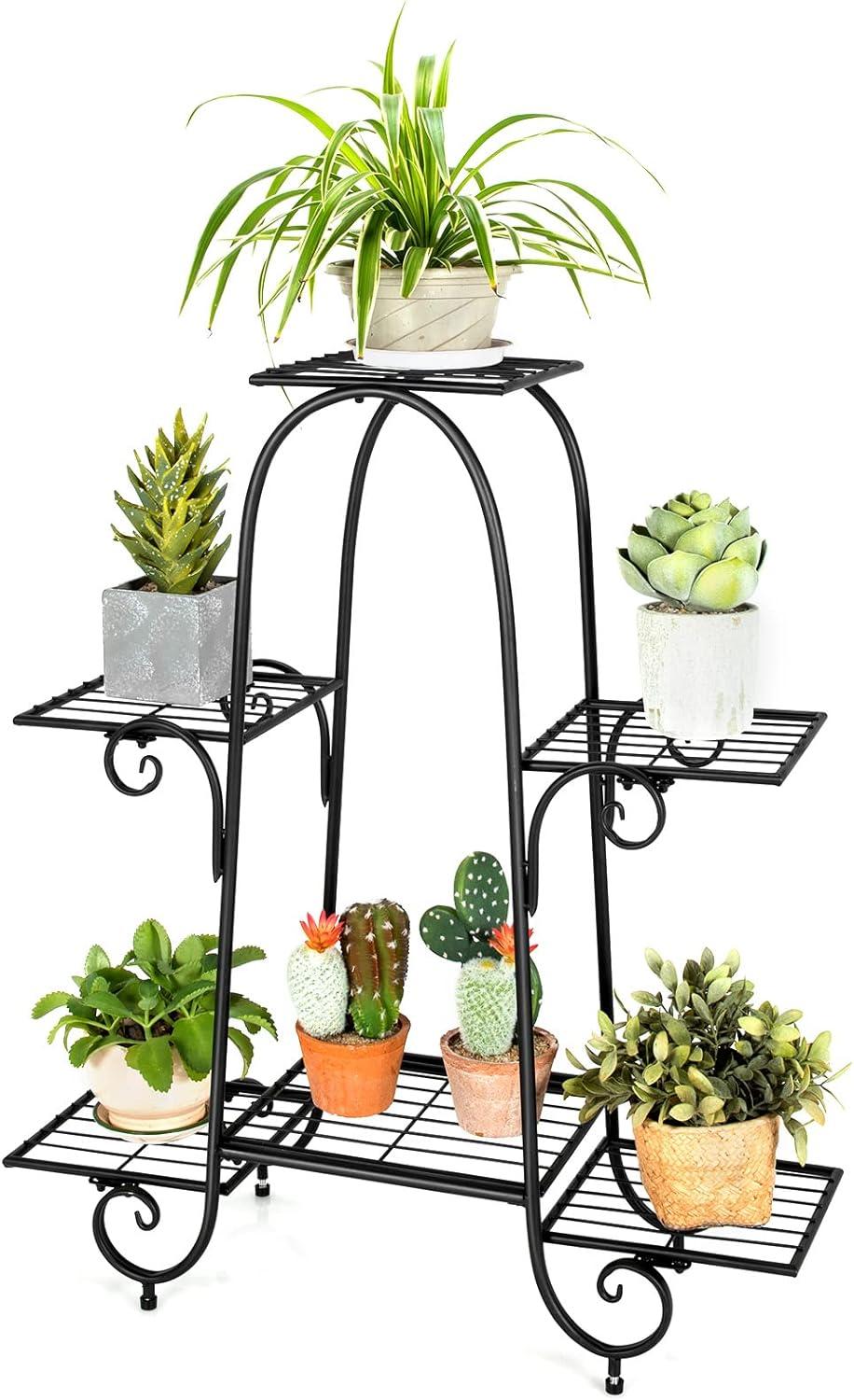 image:imageGiantex 7 Tiers Metal Plant Stand Flower Pots Holder Plant Display Rack for Patio Garden Balcony Home Indoor Outdoor Storage Shelf Decorative Planter Vertical Flowerpot Holder 7 Tier6 Tier