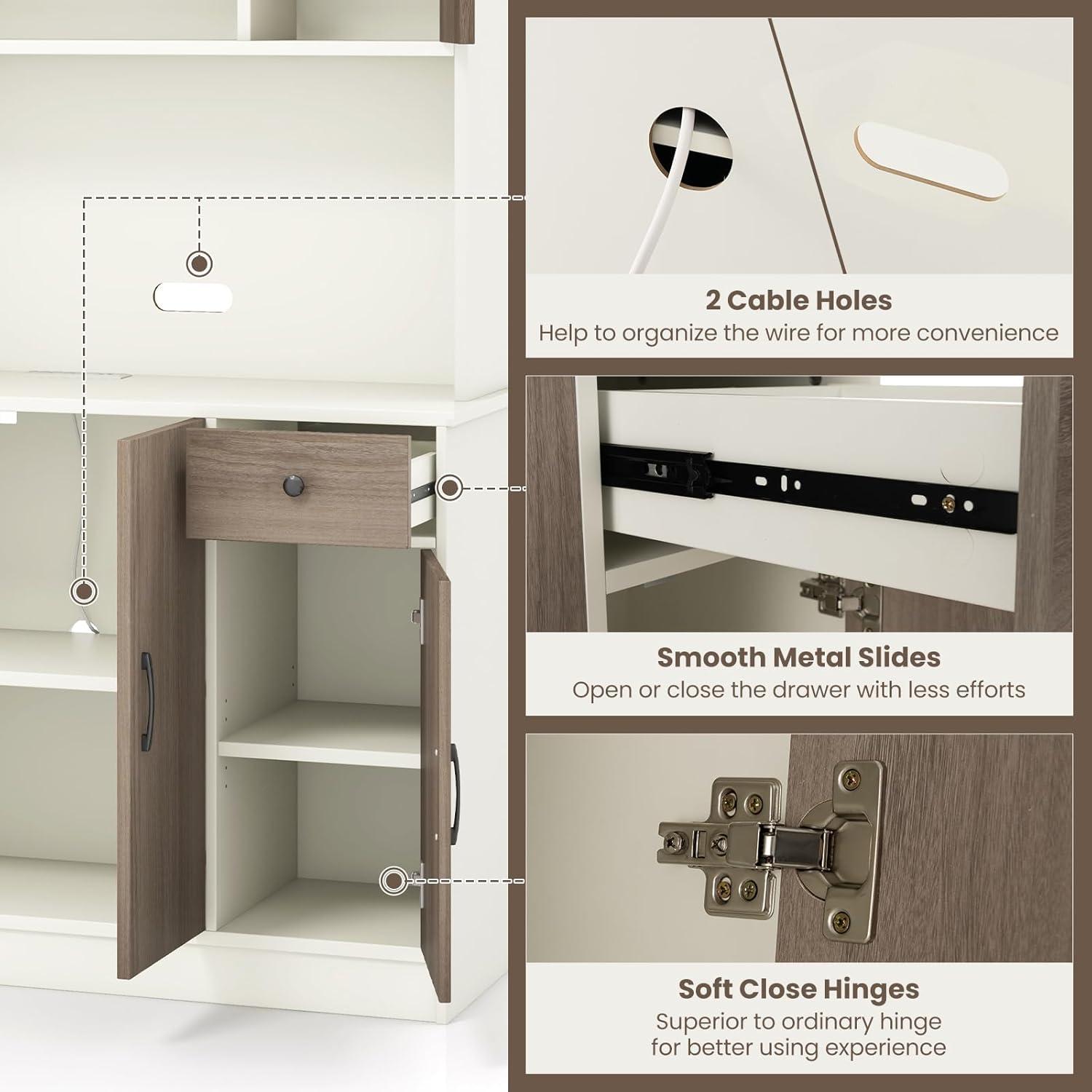 image:imageGiantex 71 Buffet Hutch Cabinet with Power Outlet Kitchen Hutch Sideboard Buffet Pantry on Island Wood Kitchenware Server with Drawer Shelf and Storage Cabinet White amp WalnutWhite Walnut
