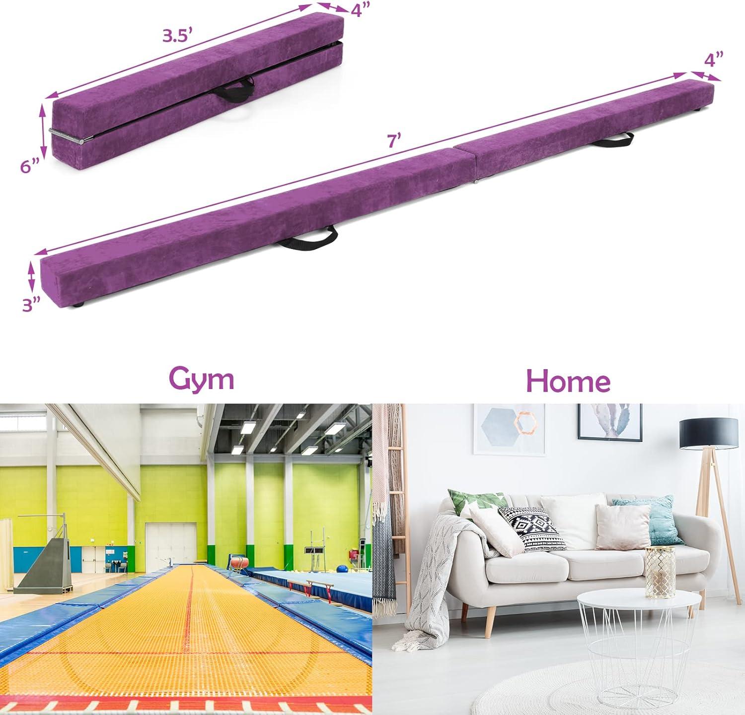 image:imageGiantex 7FT8FT9FT Balance Beam Folding Gymnastics Beam wCarry Handles Floor Foam Gymnastics Equipment for Kids Non Slip Rubber Base for Exercise Practice amp Professional Home TrainingPurple