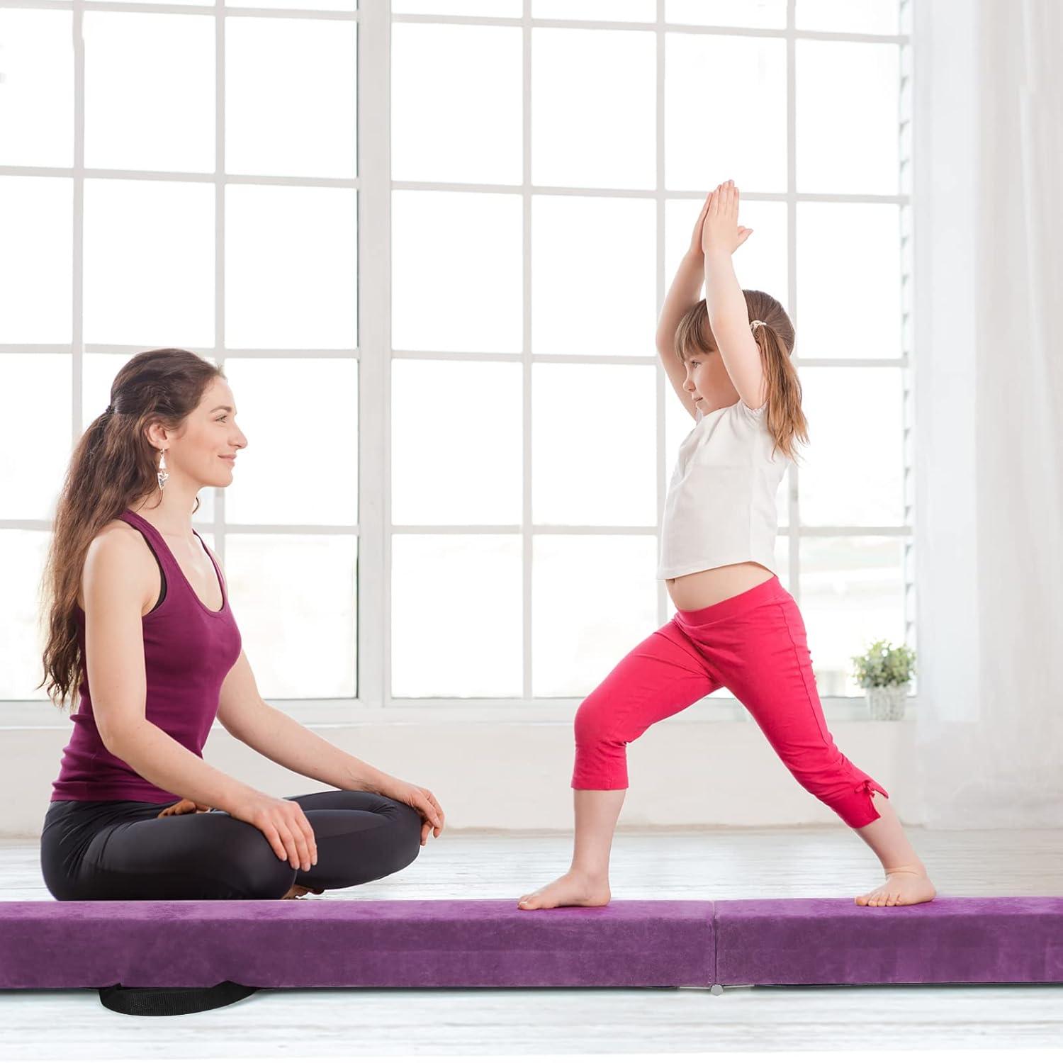 image:imageGiantex 7FT8FT9FT Balance Beam Folding Gymnastics Beam wCarry Handles Floor Foam Gymnastics Equipment for Kids Non Slip Rubber Base for Exercise Practice amp Professional Home TrainingPurple