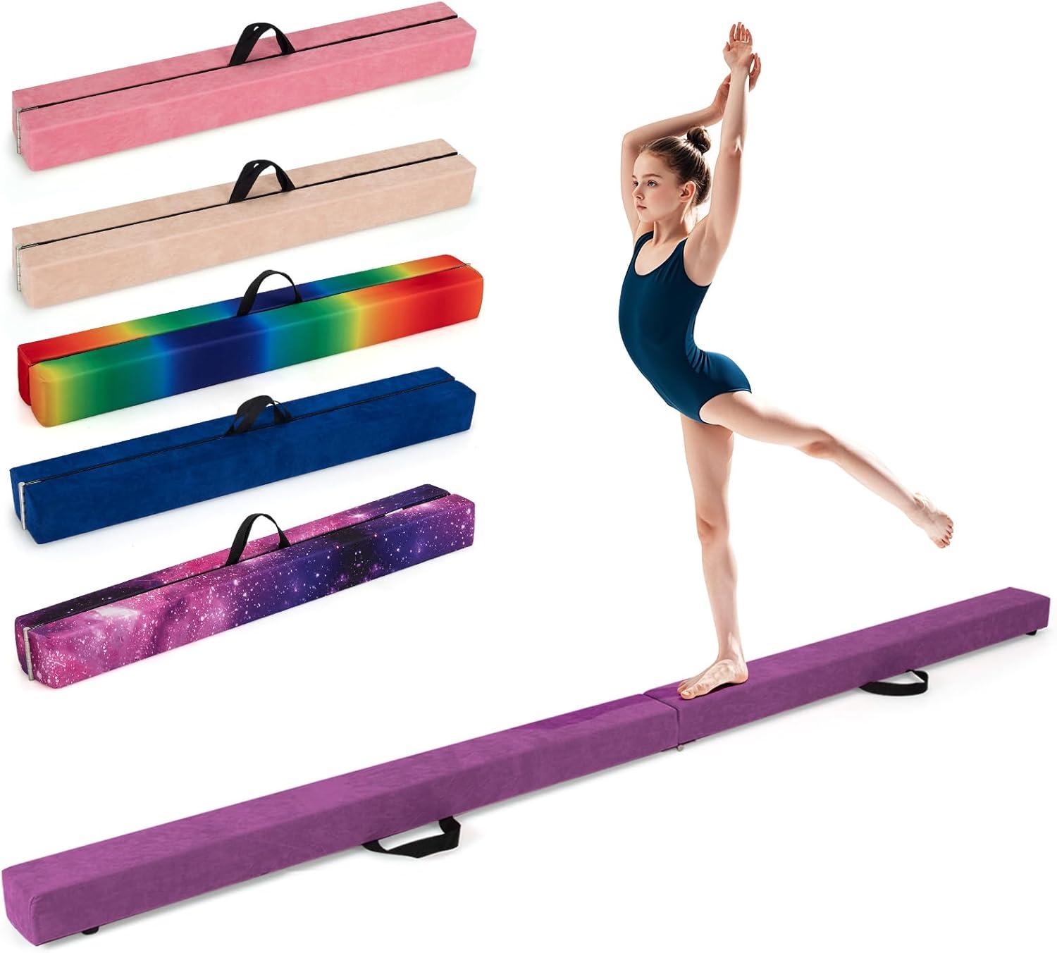image:imageGiantex 7FT8FT9FT Balance Beam Folding Gymnastics Beam wCarry Handles Floor Foam Gymnastics Equipment for Kids Non Slip Rubber Base for Exercise Practice amp Professional Home TrainingPurple